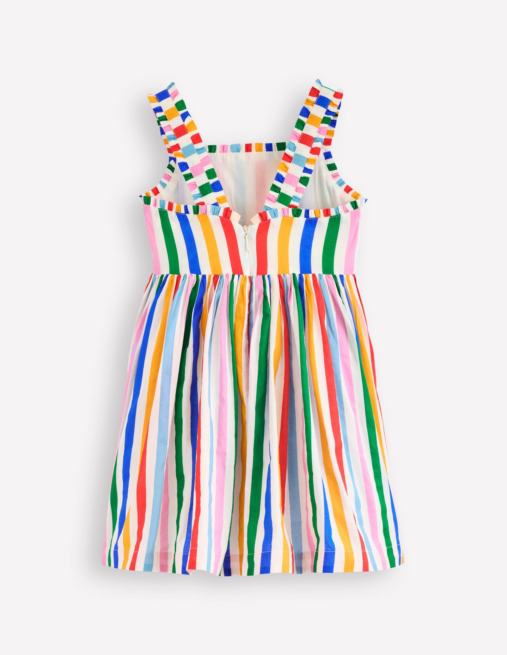 Luna Frill Strap Woven Dress-Multi Rainbow Stripe-2
