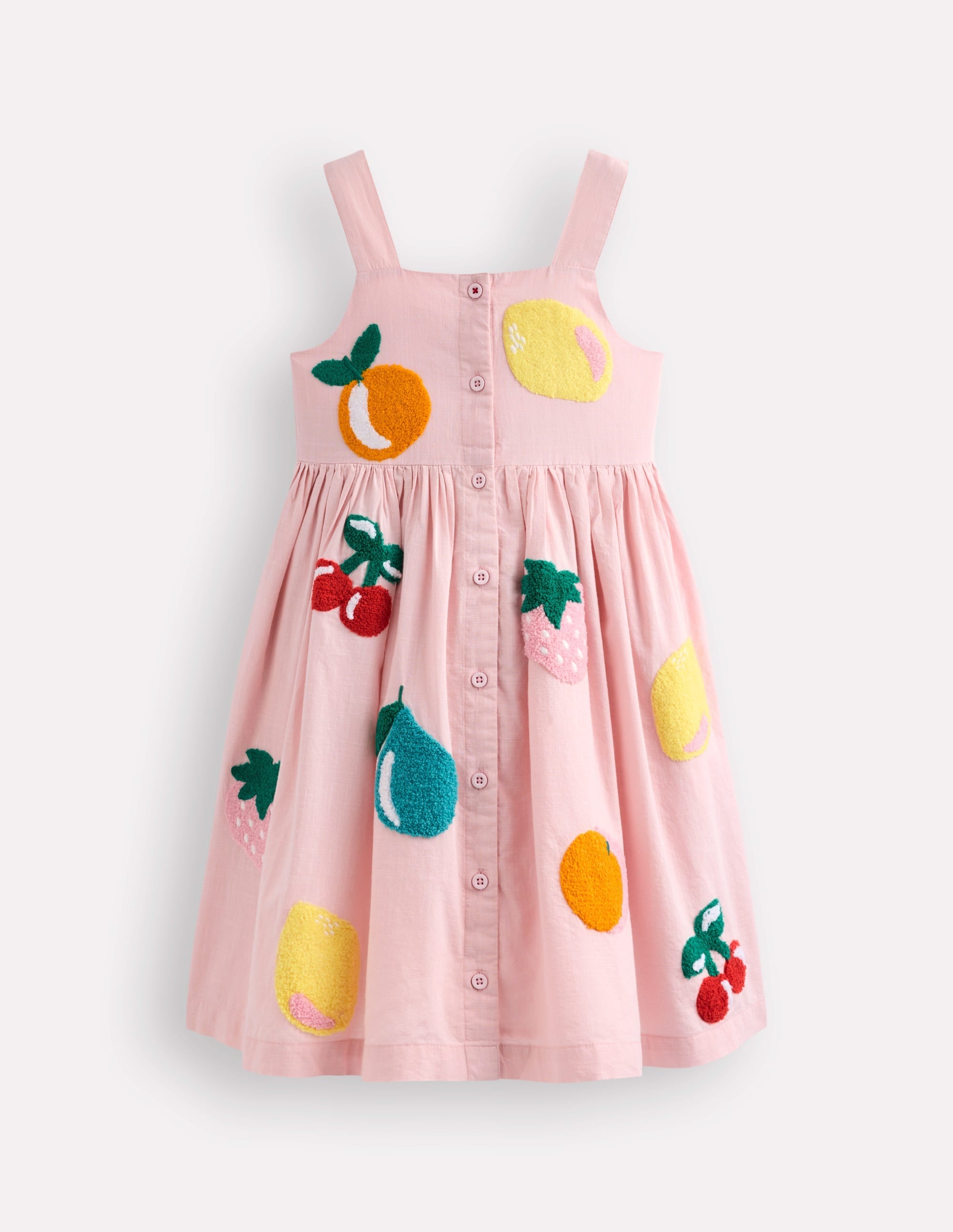 Button Through Woven Dress-Chalk Pink Boucle Fruit - Image 2