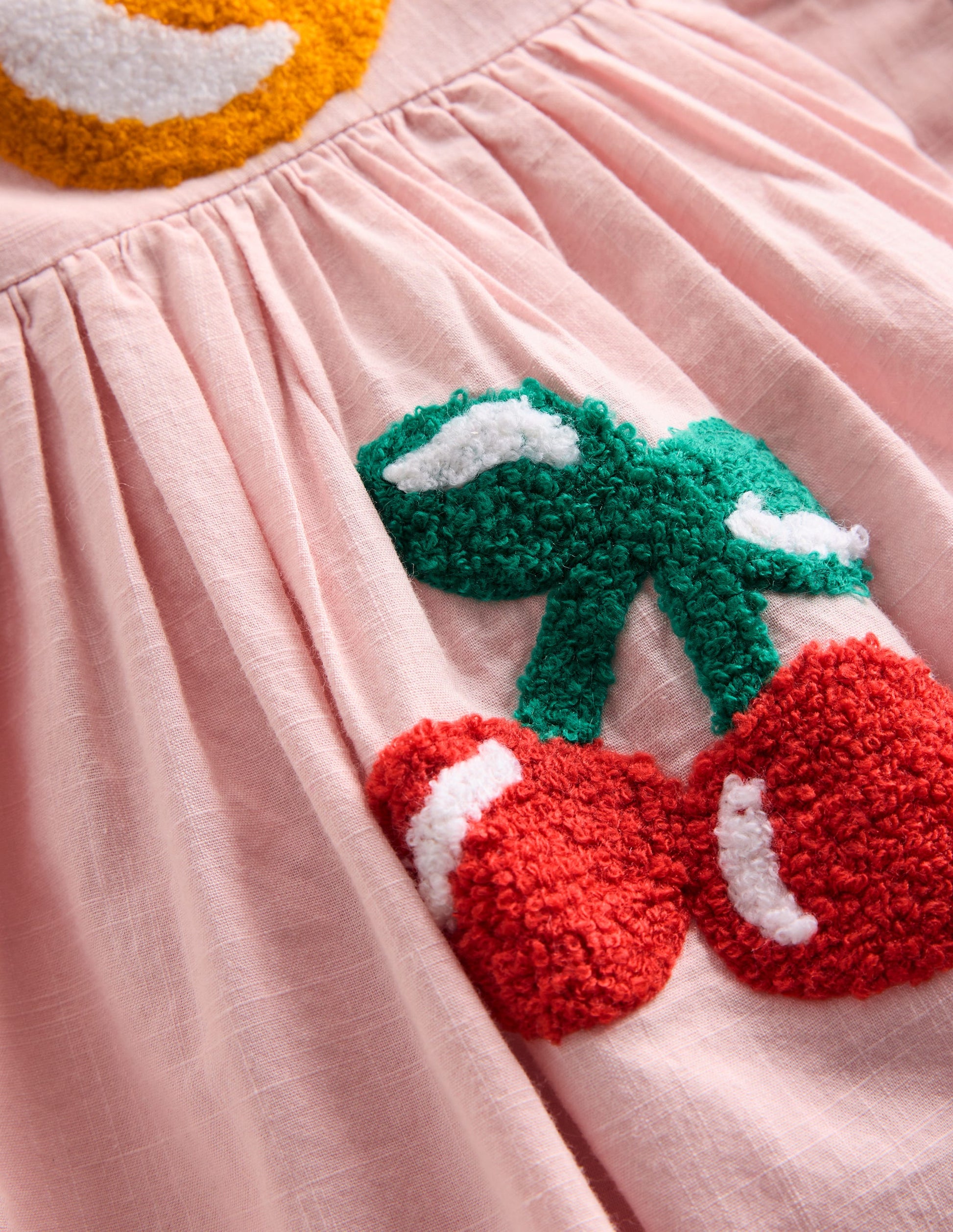Button Through Woven Dress-Chalk Pink Boucle Fruit-5