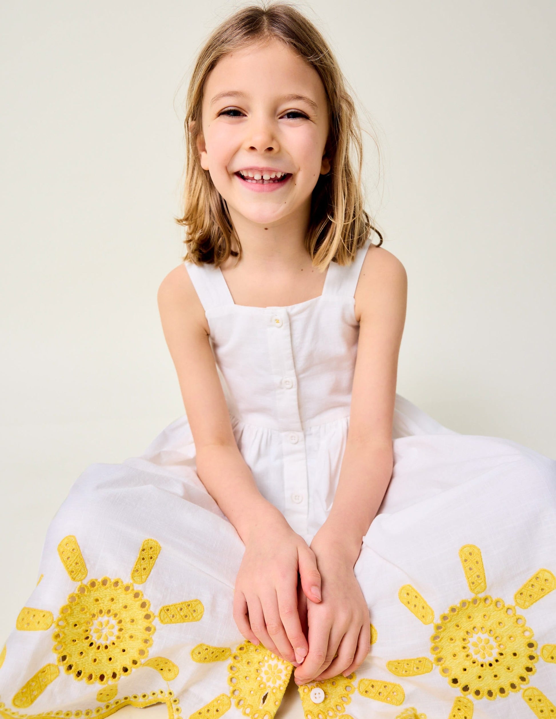 Button Through Woven Dress-Ivory Sunshine-1