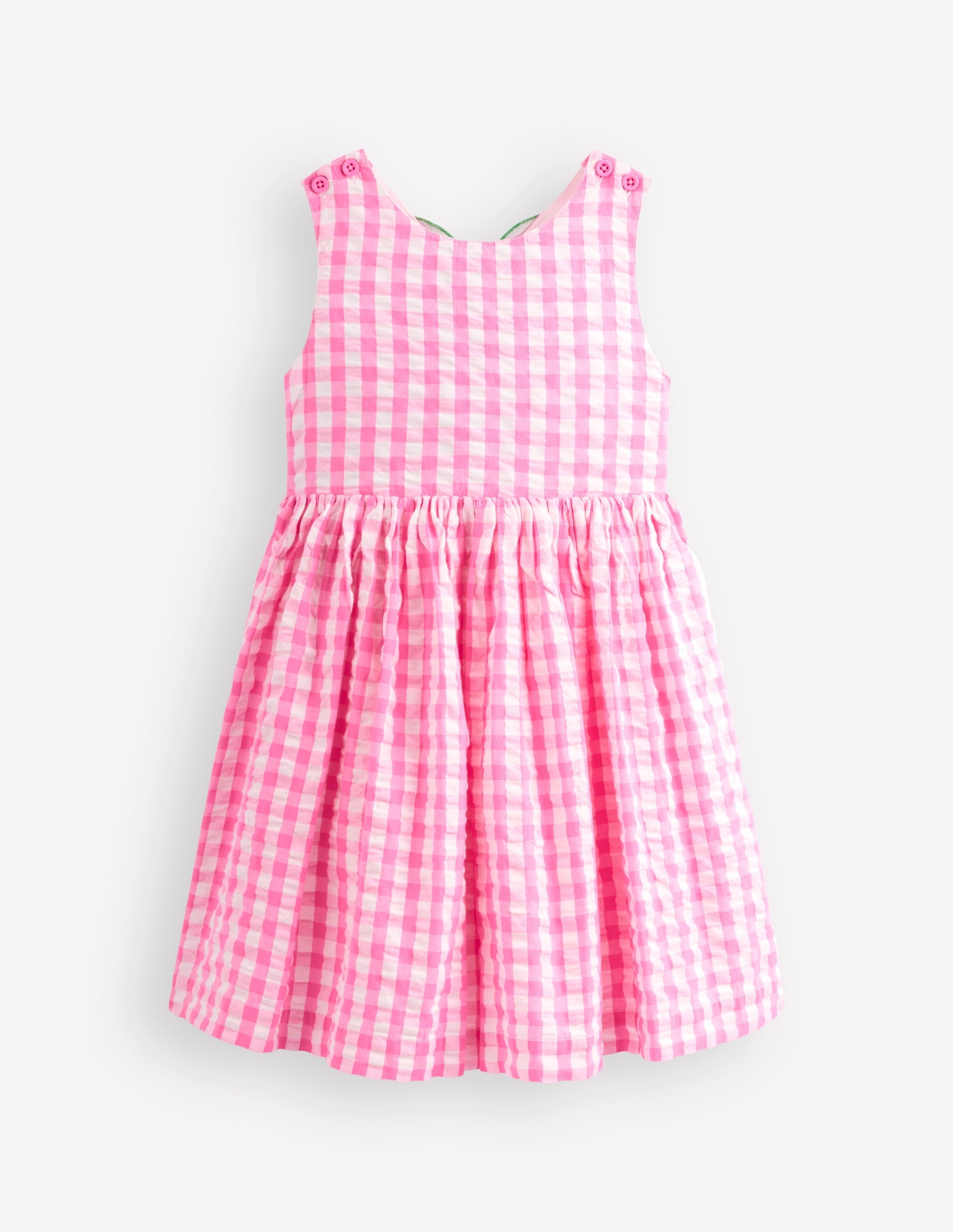 Applique Cross-Back Dress-Pink Gingham Strawberry - Image 3