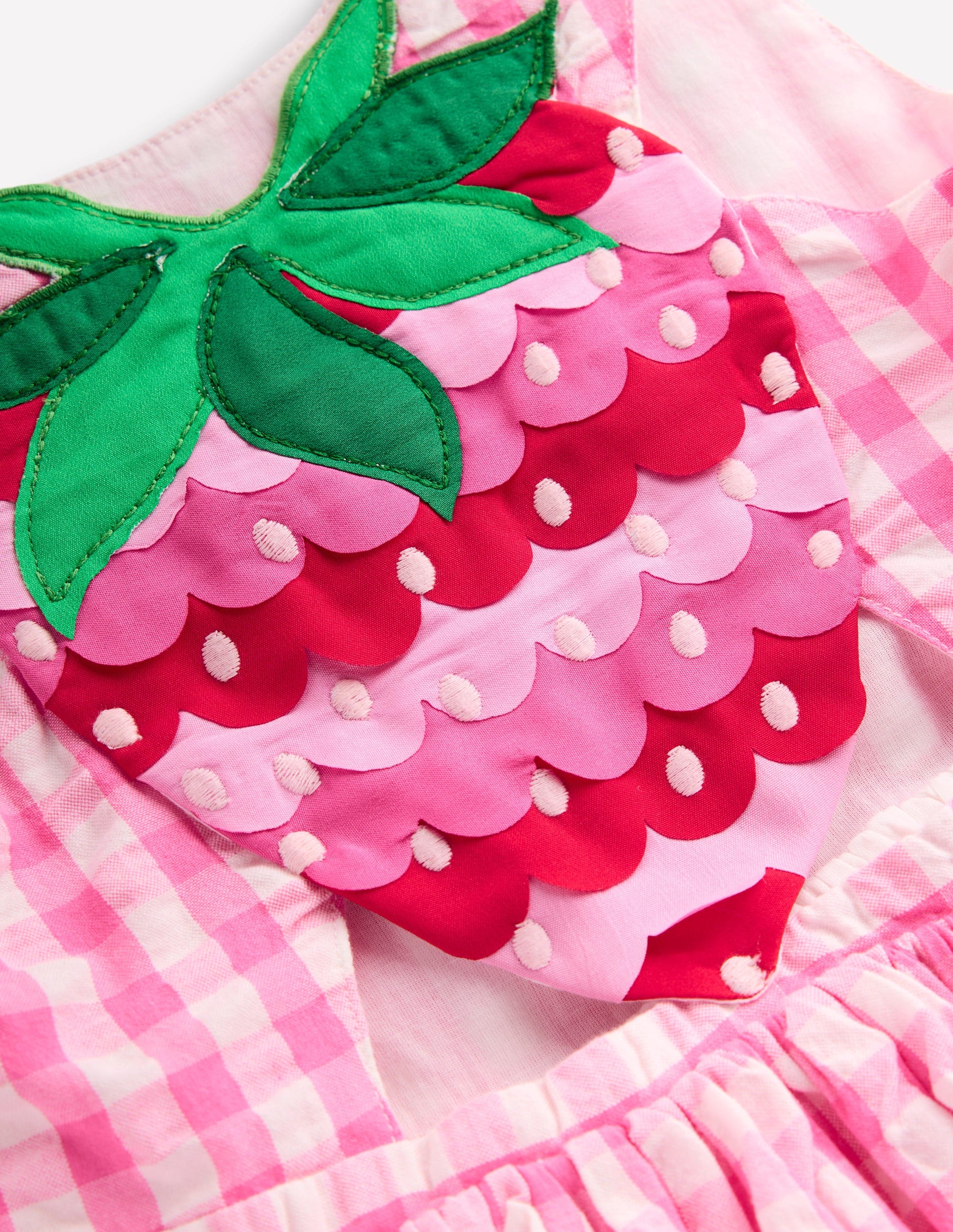 Applique Cross-Back Dress-Pink Gingham Strawberry-5