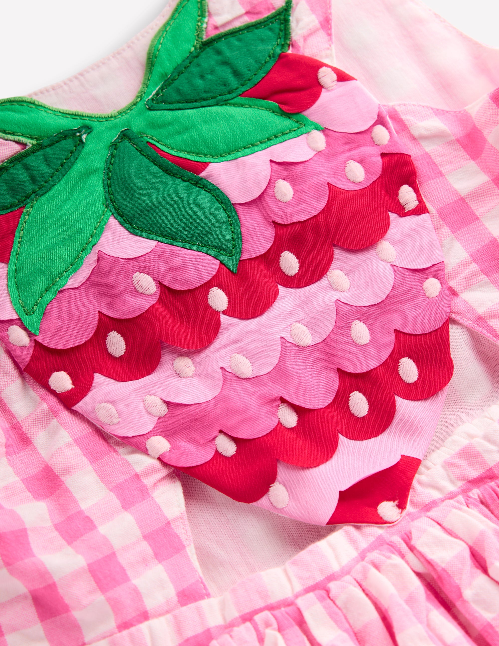 Applique Cross-Back Dress-Pink Gingham Strawberry - Image 5