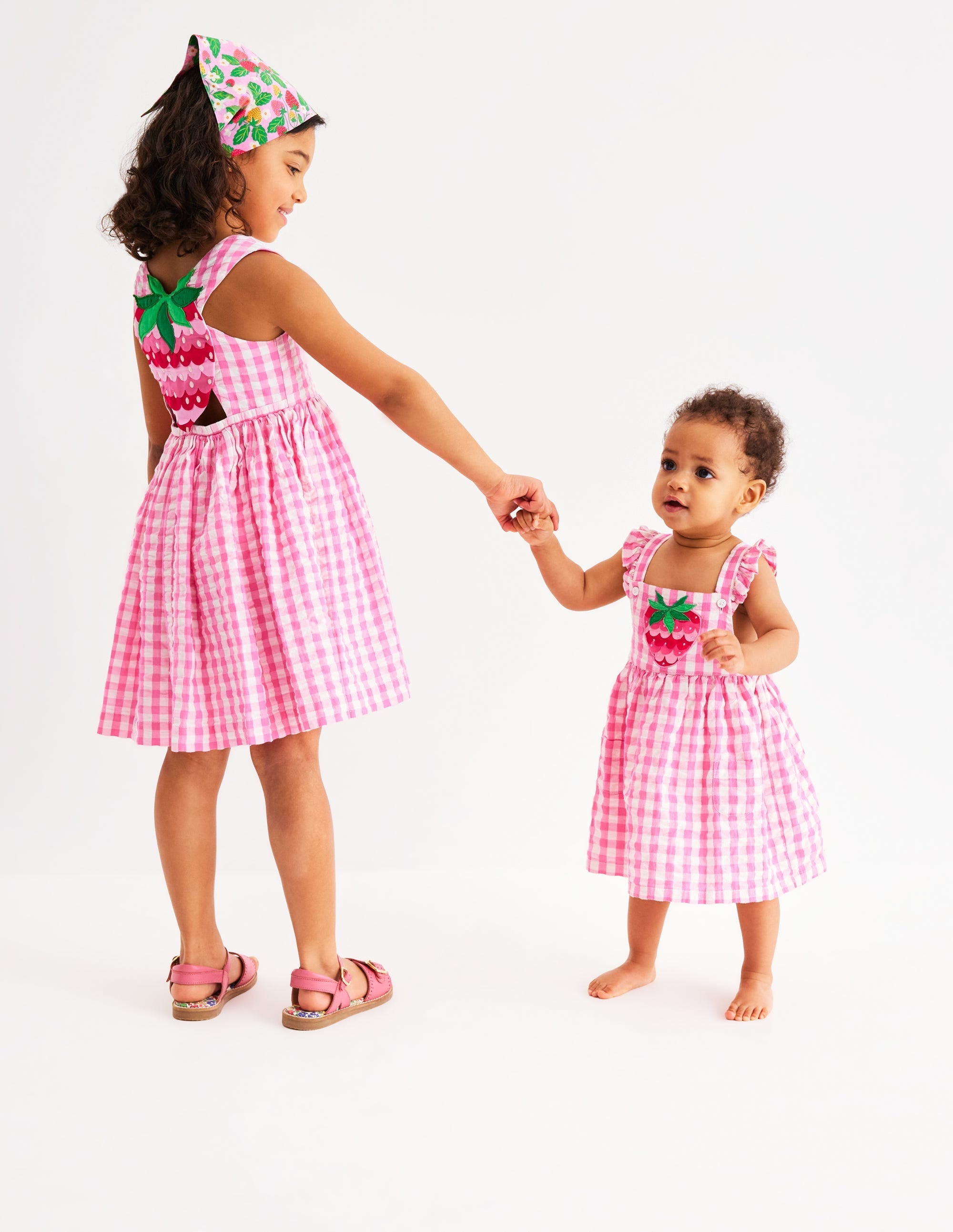 Applique Cross-Back Dress-Pink Gingham Strawberry - Image 6