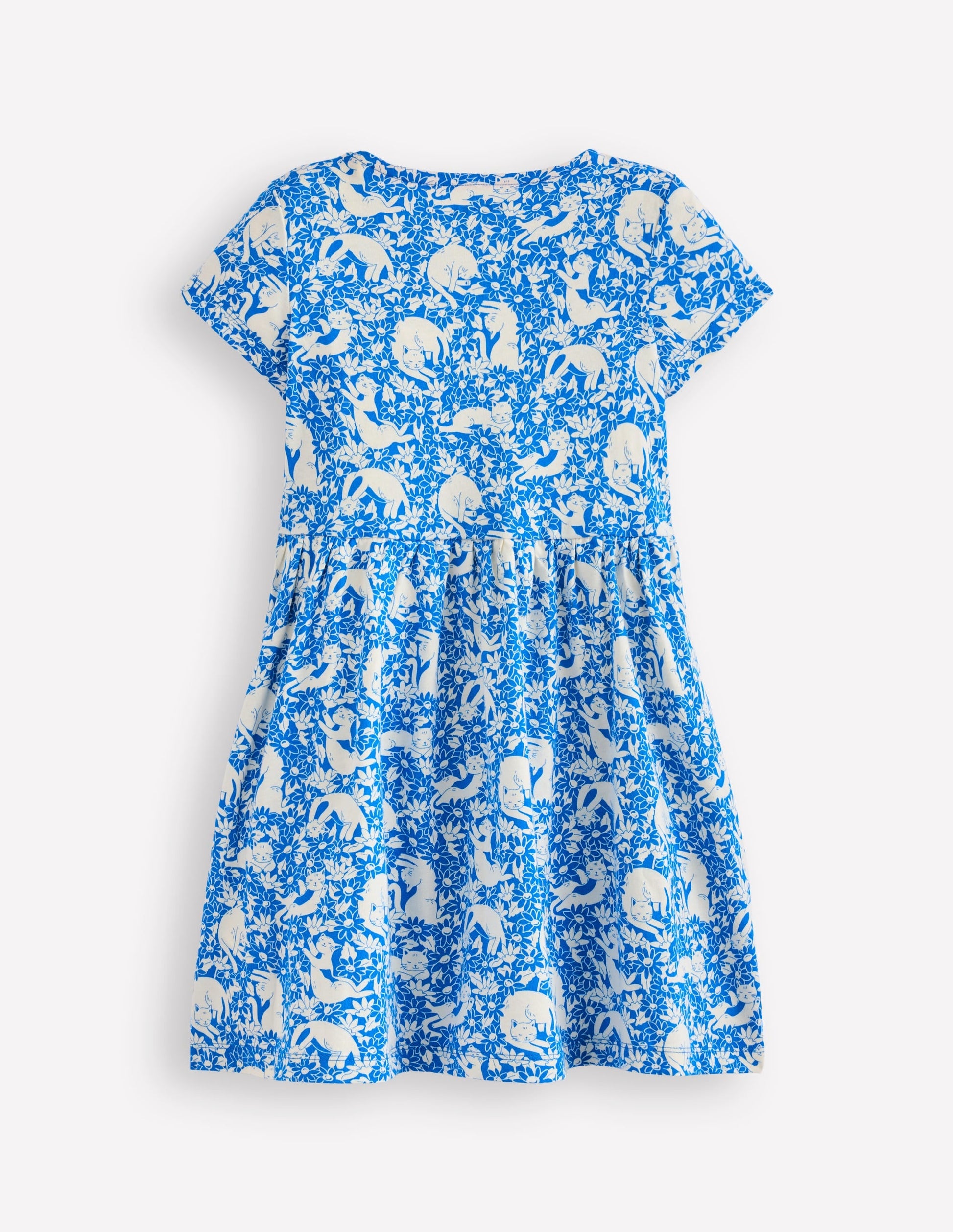 Heart Pocket Fun Jersey Dress-Kingfisher Blue Kitten Meadow-2