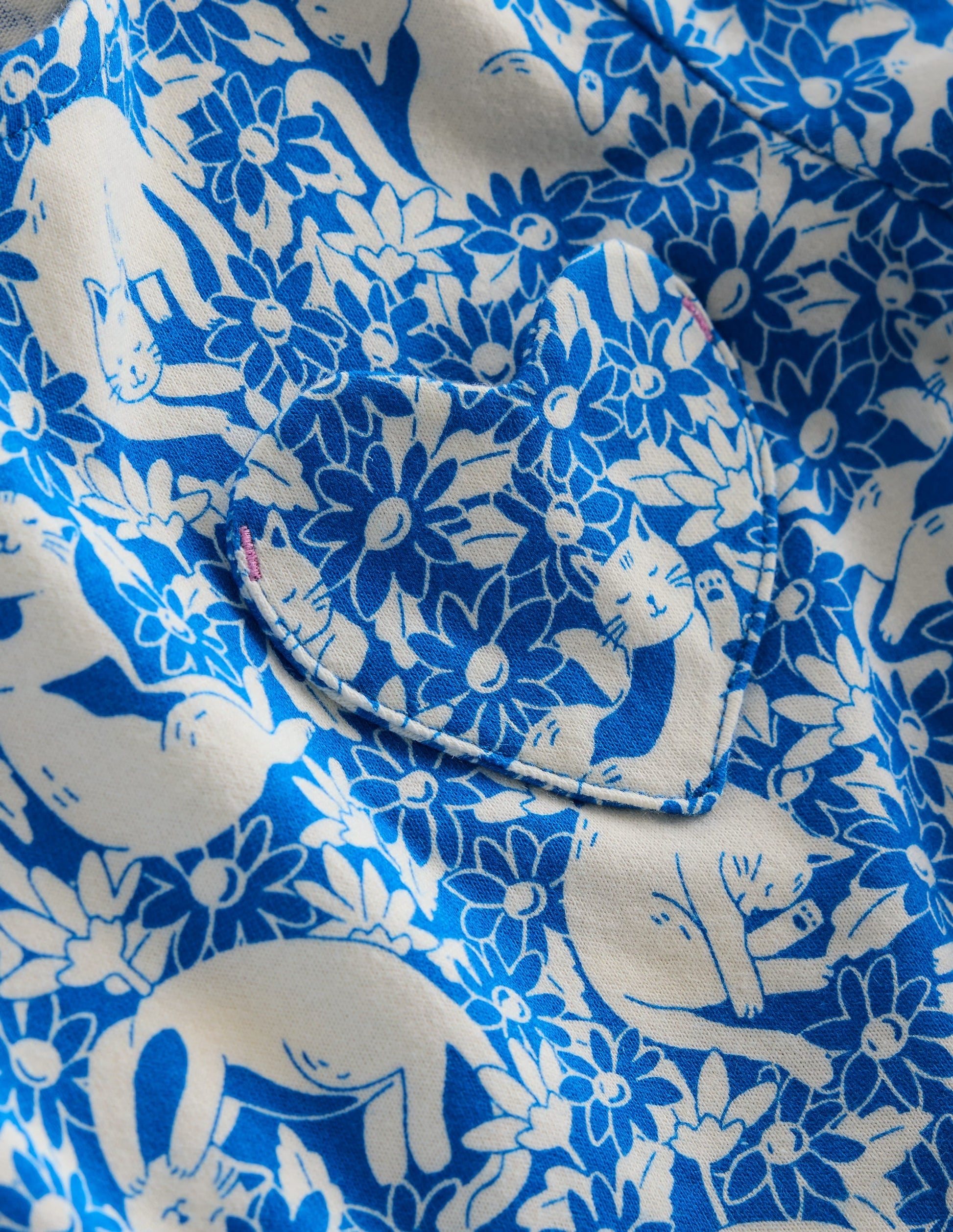 Heart Pocket Fun Jersey Dress-Kingfisher Blue Kitten Meadow-3