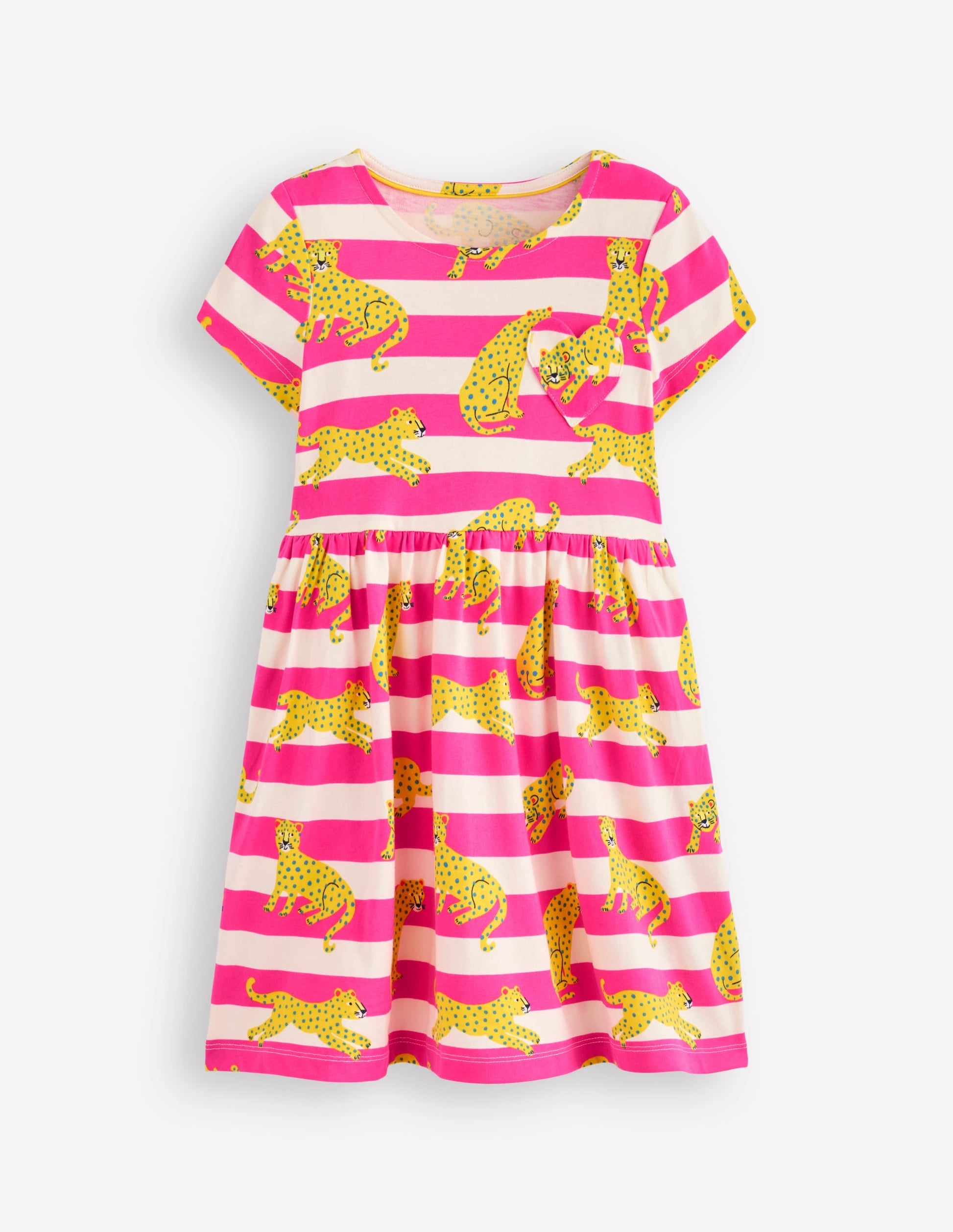 Heart Pocket Fun Jersey Dress-Raspberry Pink Leopard Stripe-1