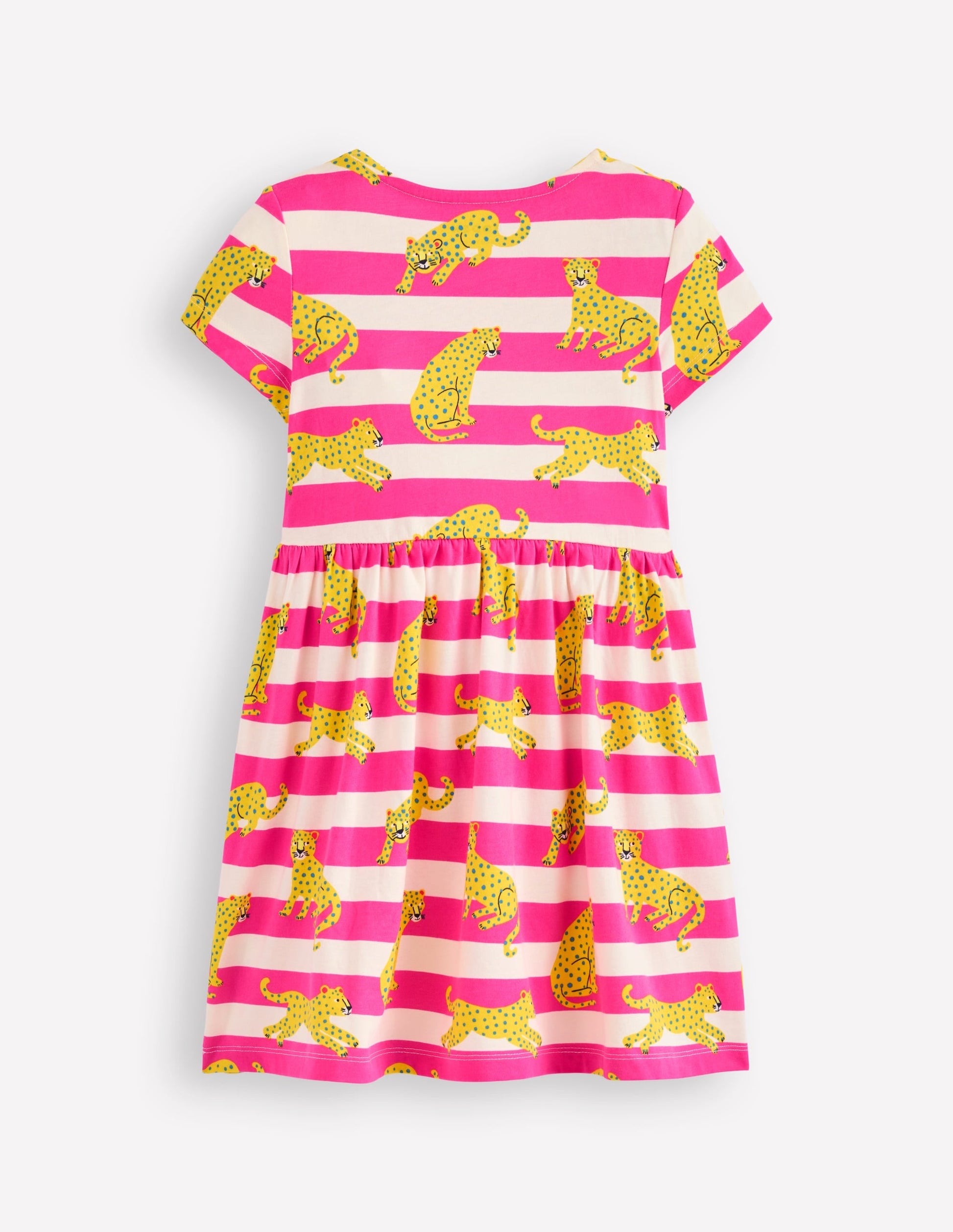 Heart Pocket Fun Jersey Dress-Raspberry Pink Leopard Stripe-2