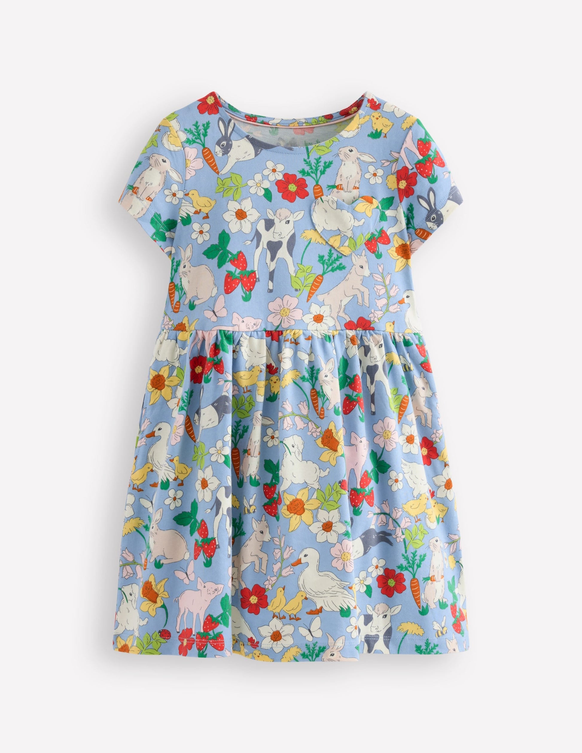 Heart Pocket Fun Jersey Dress-Misty Blue Spring Meadow-1