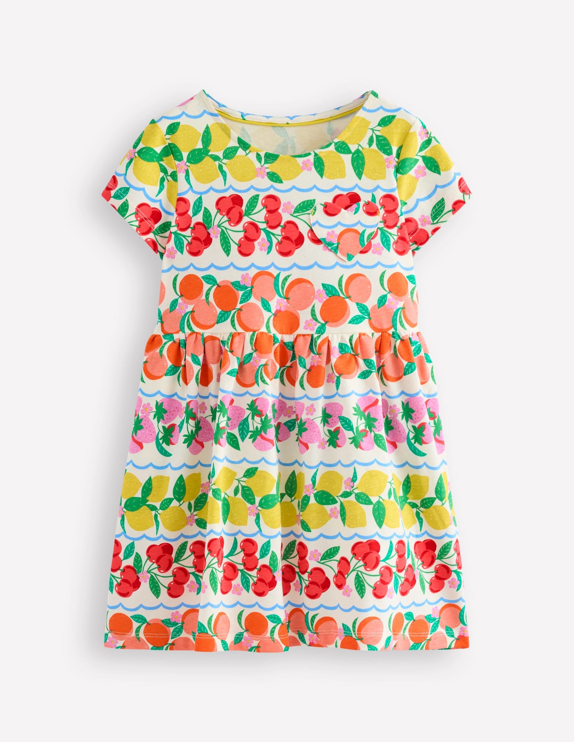 Heart Pocket Fun Jersey Dress-Rainbow Fruit Stripe-1