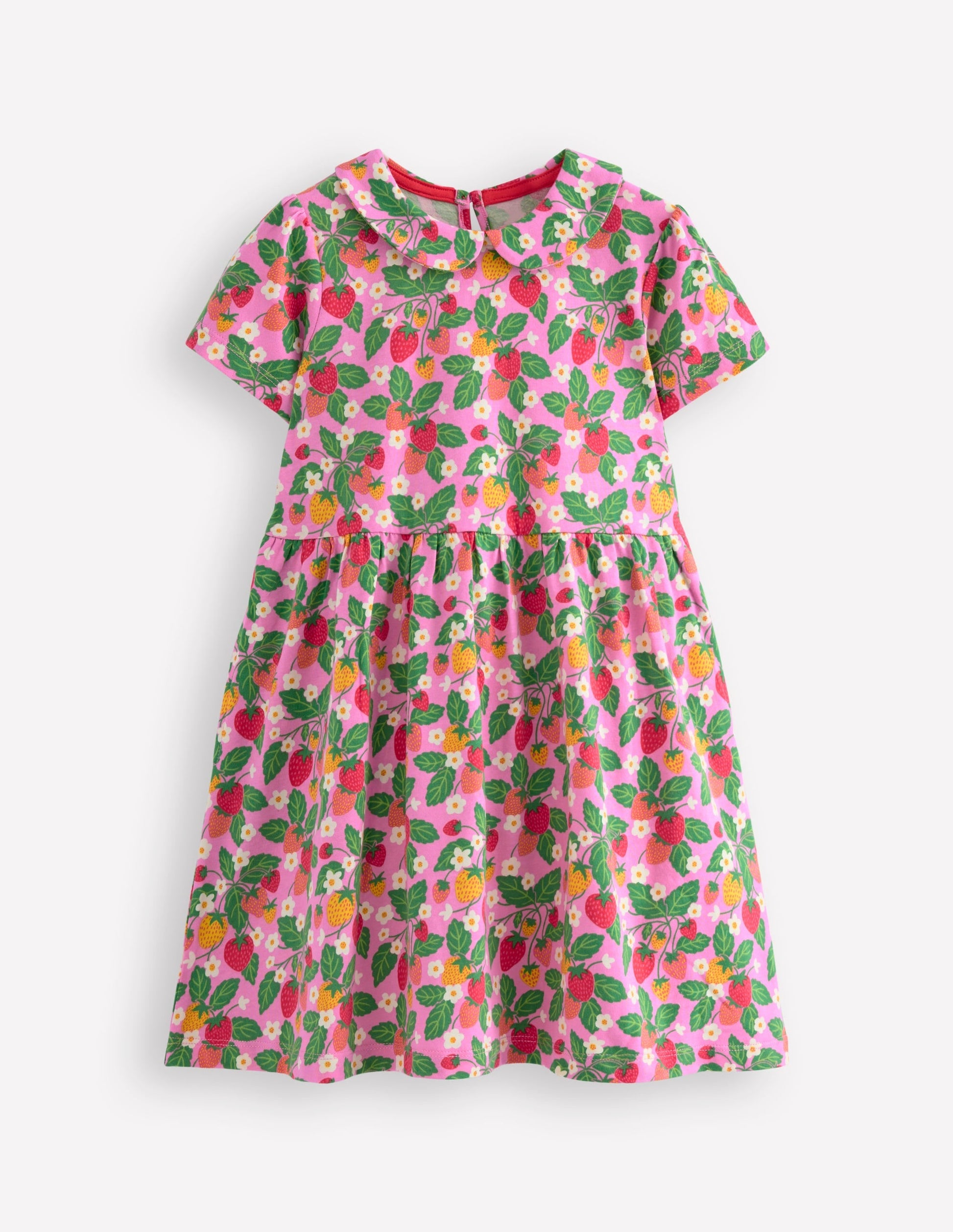 Peter Pan Collar Jersey Dress-Cosmos Pink Strawberry Patch-1