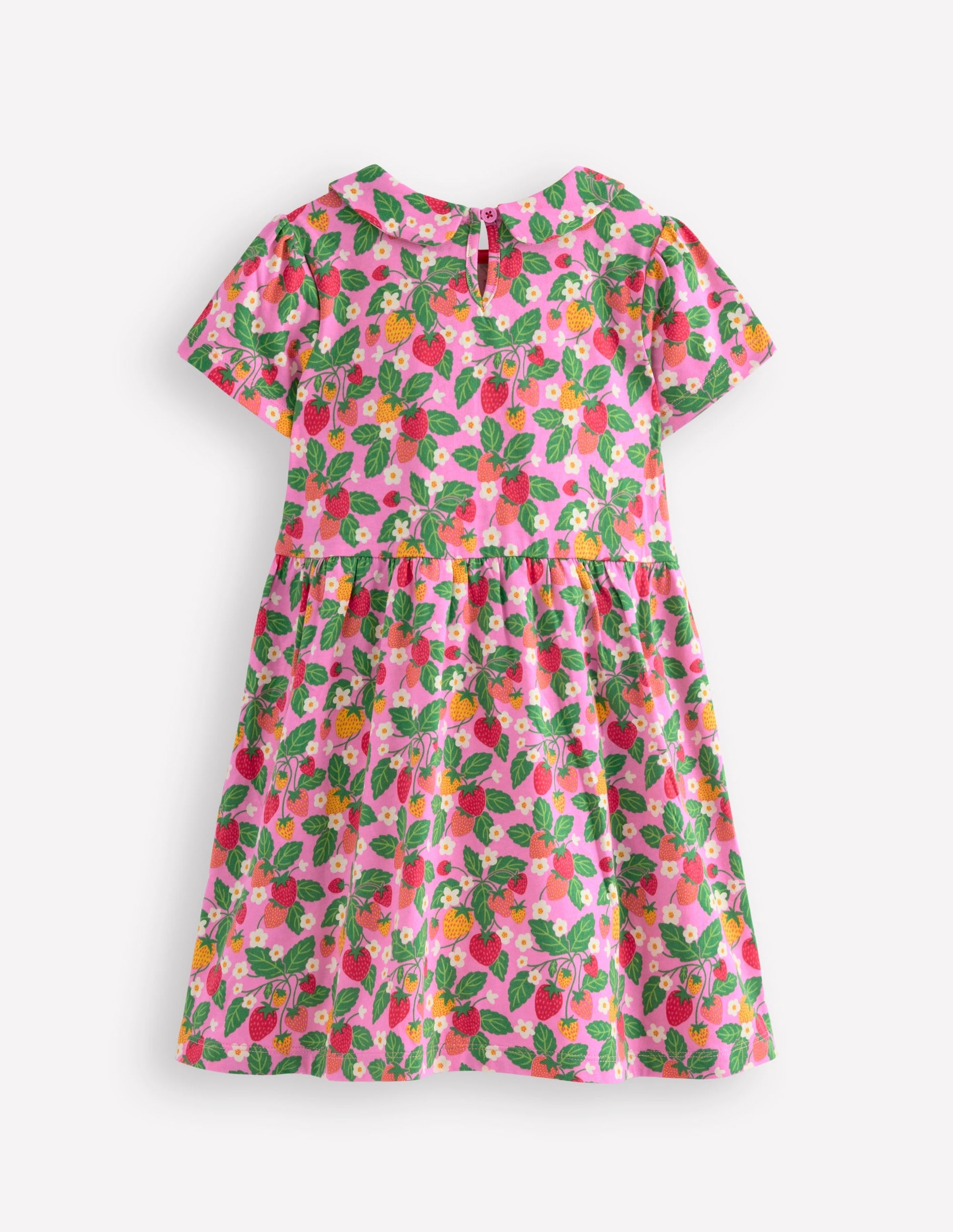 Peter Pan Collar Jersey Dress-Cosmos Pink Strawberry Patch-2