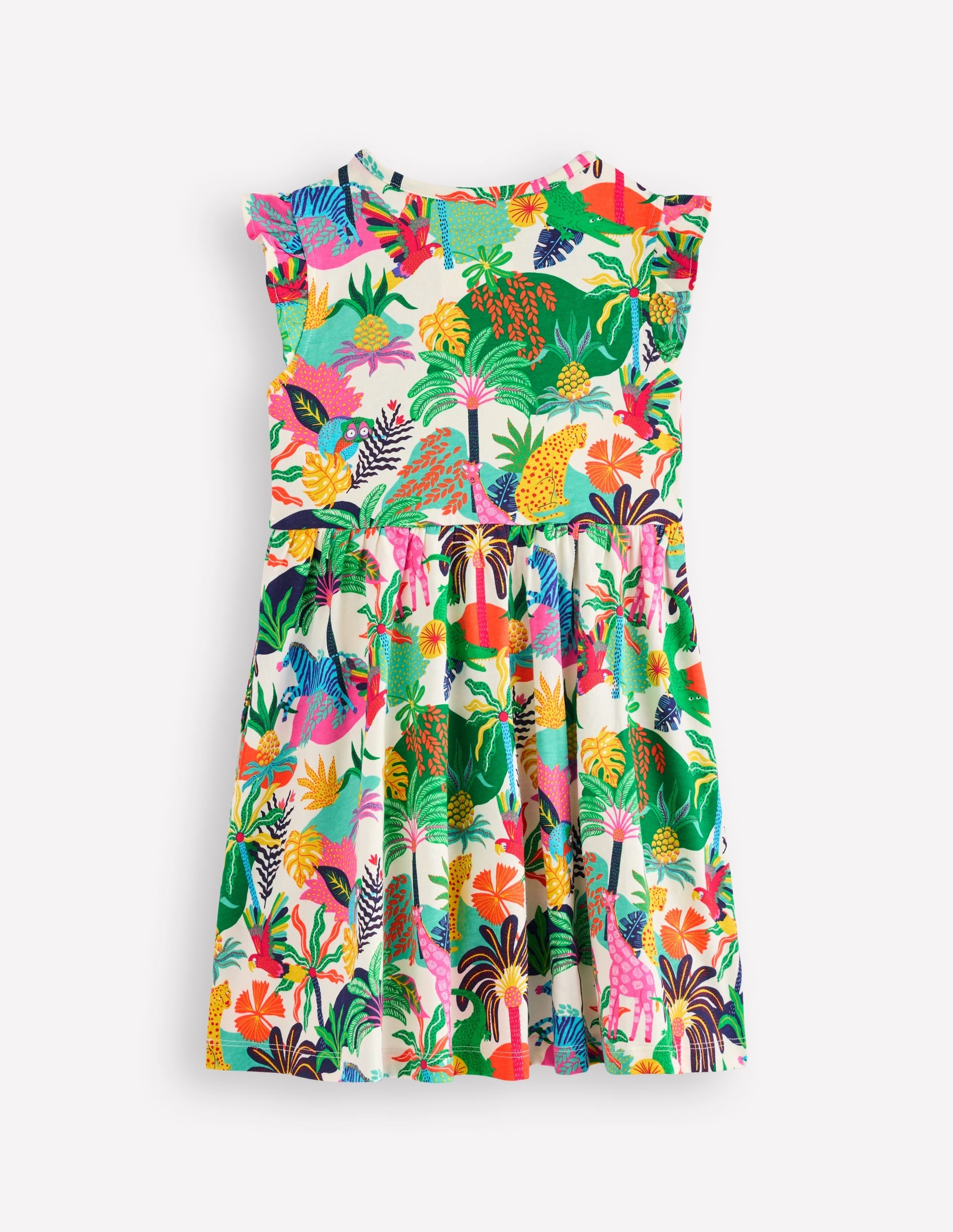 Frill Sleeve Jersey Dress-Soft Ivory Multi Jungle - Image 2