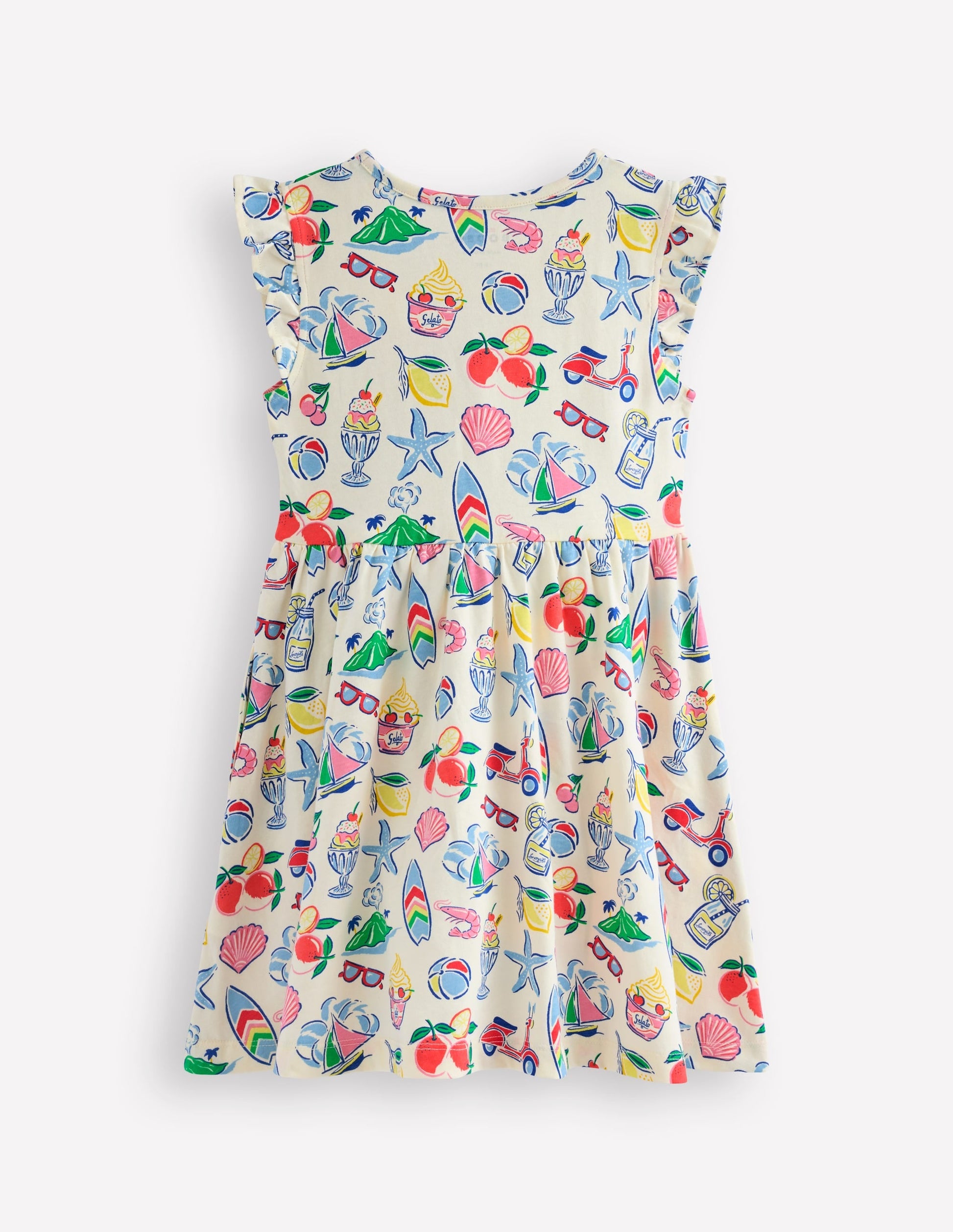 Frill Sleeve Jersey Dress-Ivory Holiday Print-3