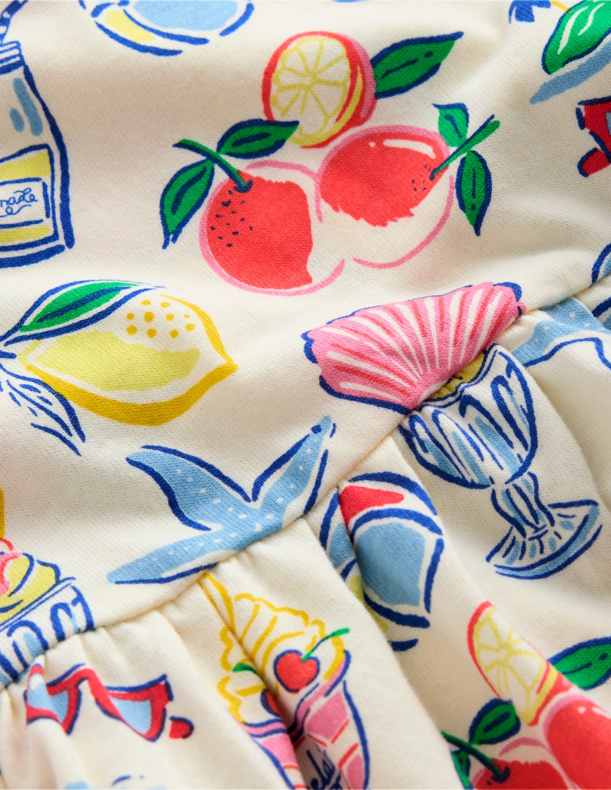 Frill Sleeve Jersey Dress-Ivory Holiday Print-4