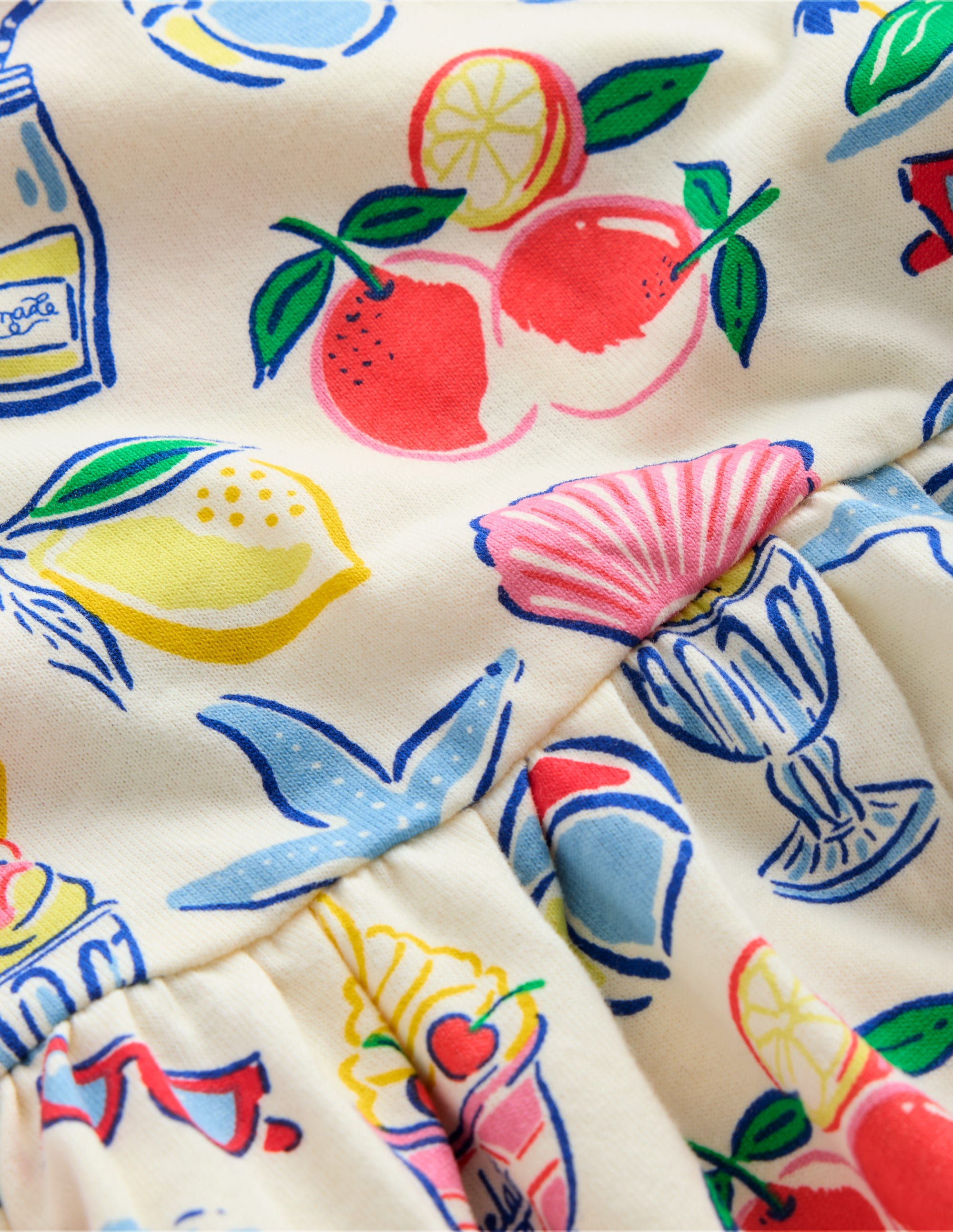 Frill Sleeve Jersey Dress-Ivory Holiday Print - Image 4