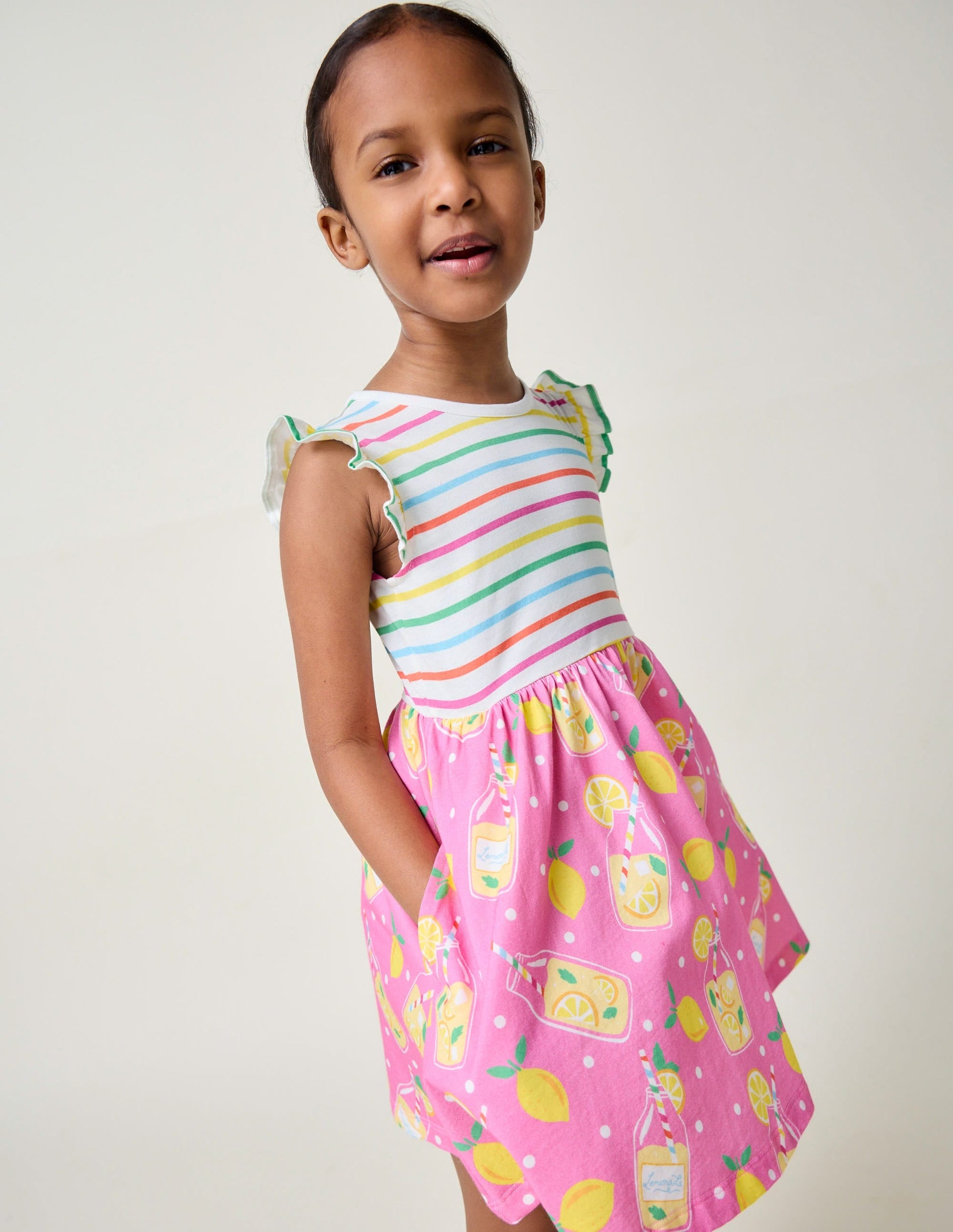 Frill Sleeve Jersey Dress-Chalk Pink Lemonade-1