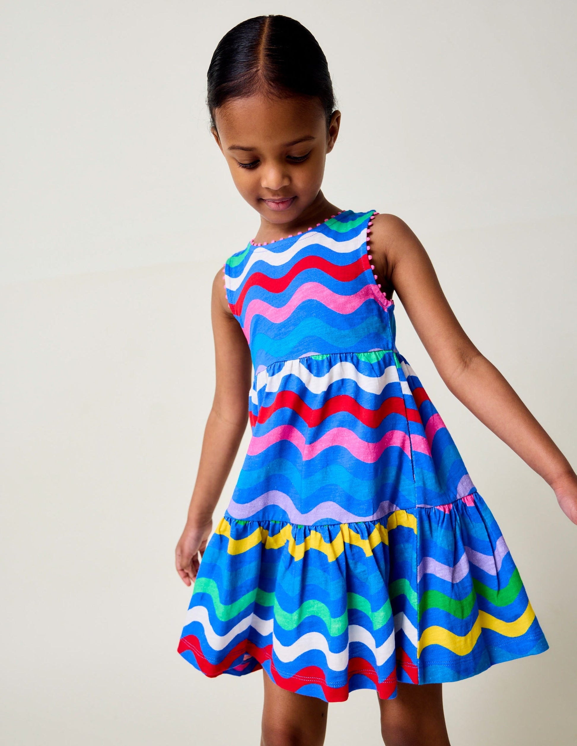 Ali Pom Trim Jersey Dress-Zig Zag Multi Stripe-1