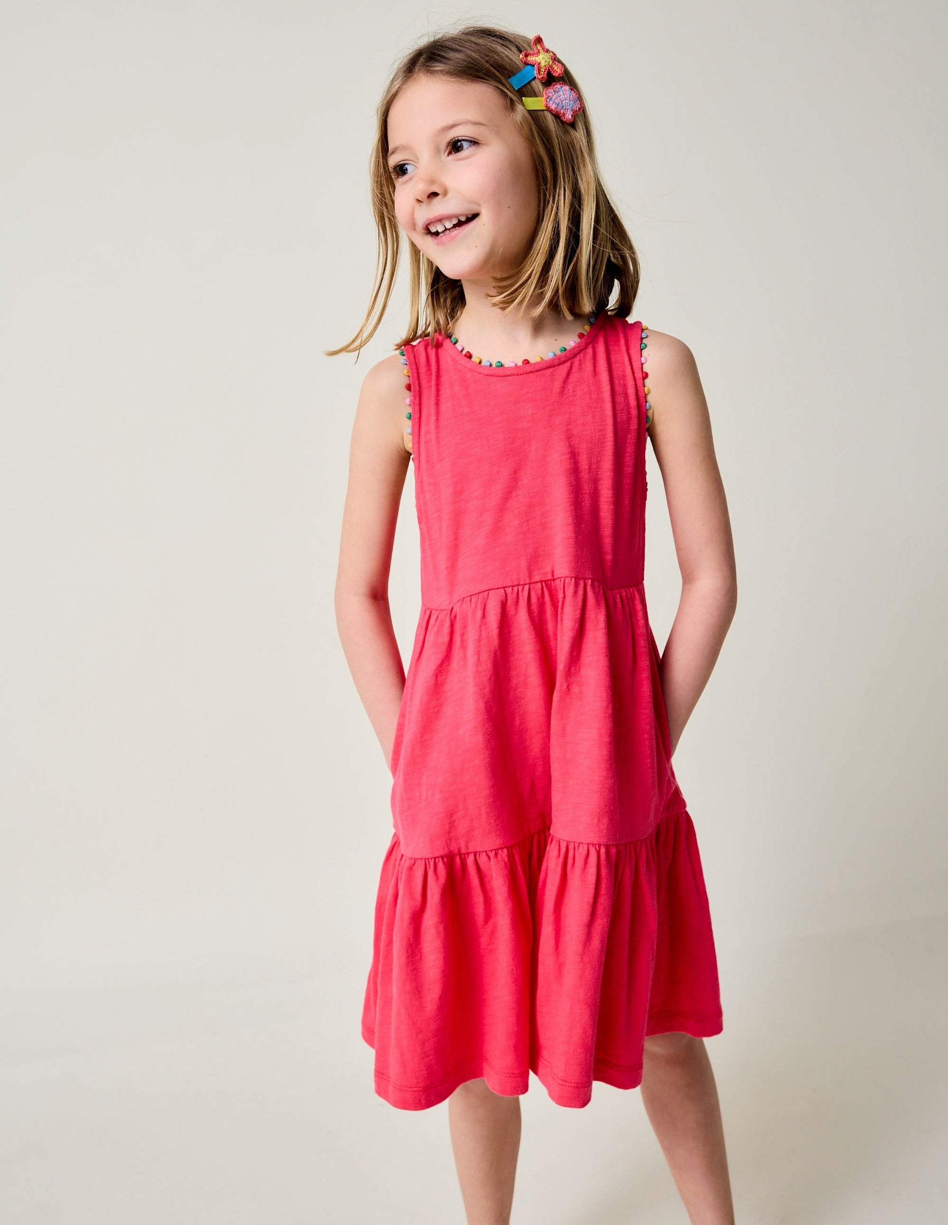 Ali Pom Trim Jersey Dress-Fandango Pink-1
