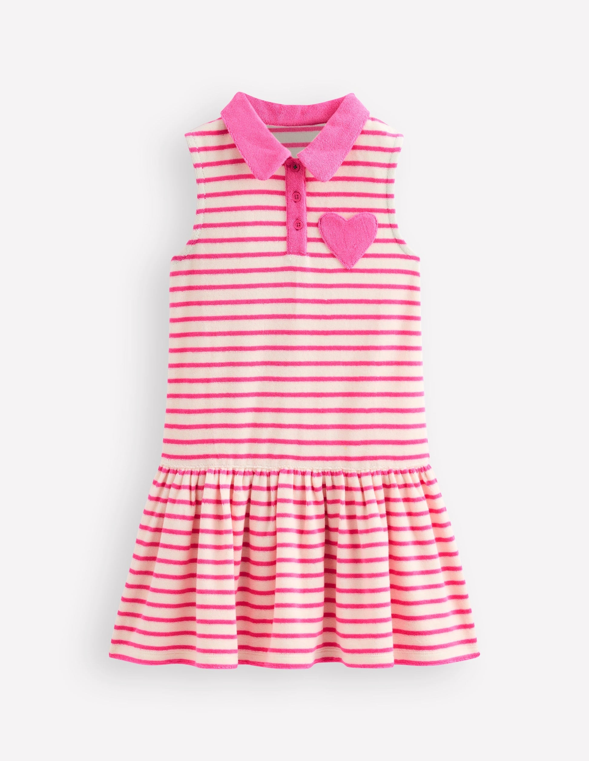 Towelling Polo Dress-Pink/ Ivory Stripe-1