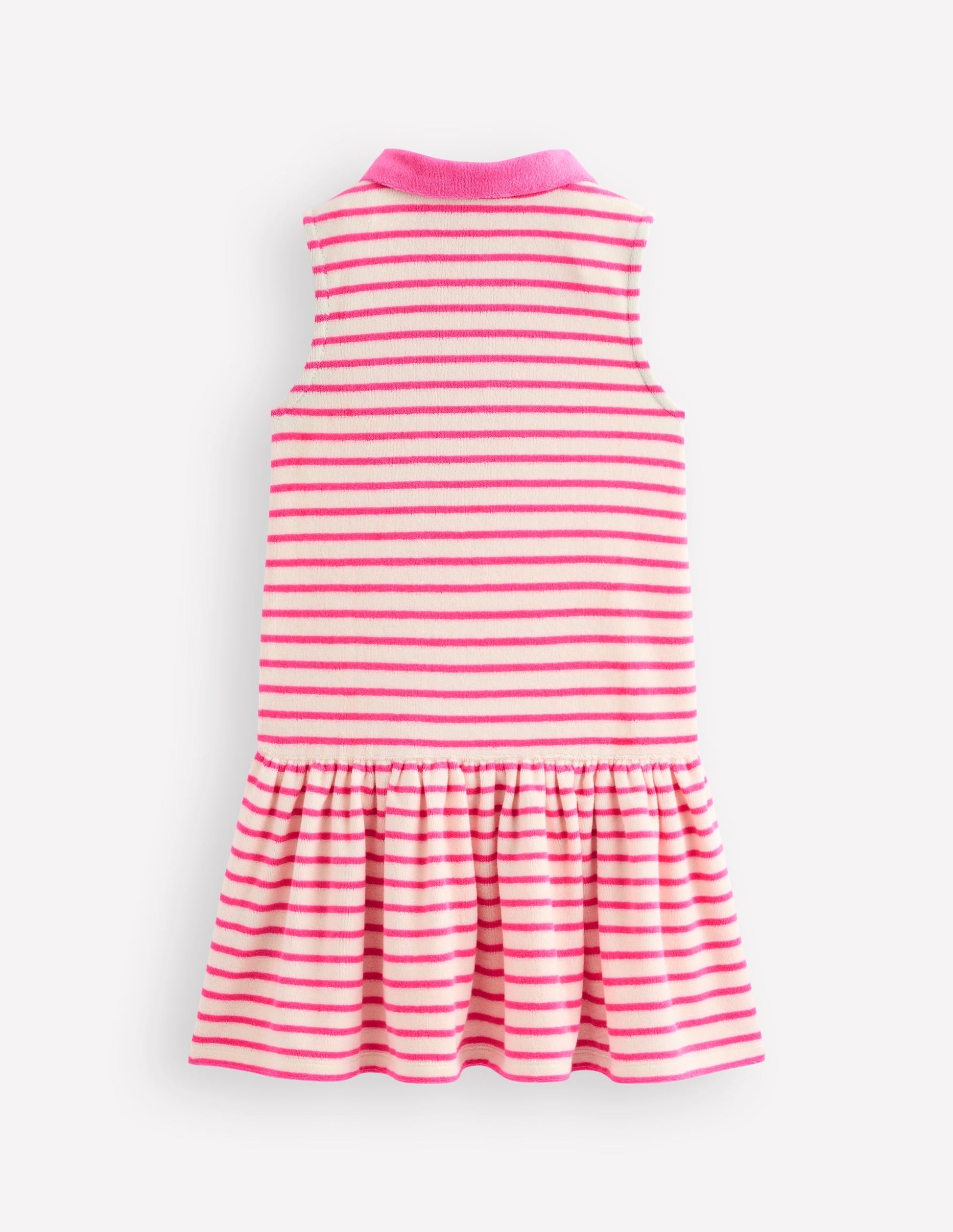 Towelling Polo Dress-Pink/ Ivory Stripe-2