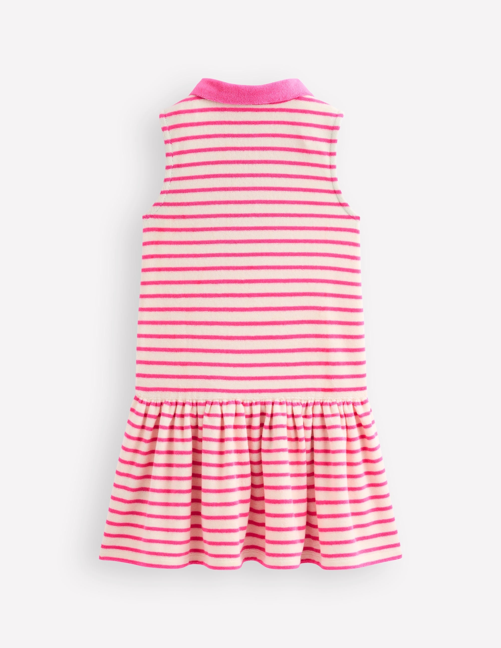 Towelling Polo Dress-Pink/ Ivory Stripe - Image 2