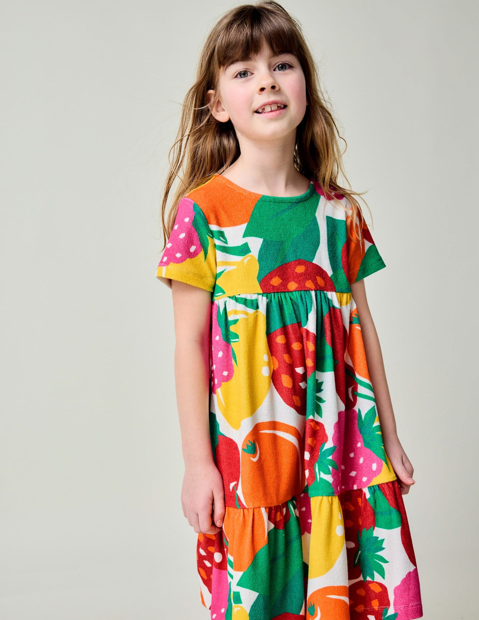 Tiered Towelling Dress-Multi Giant Fruit-1