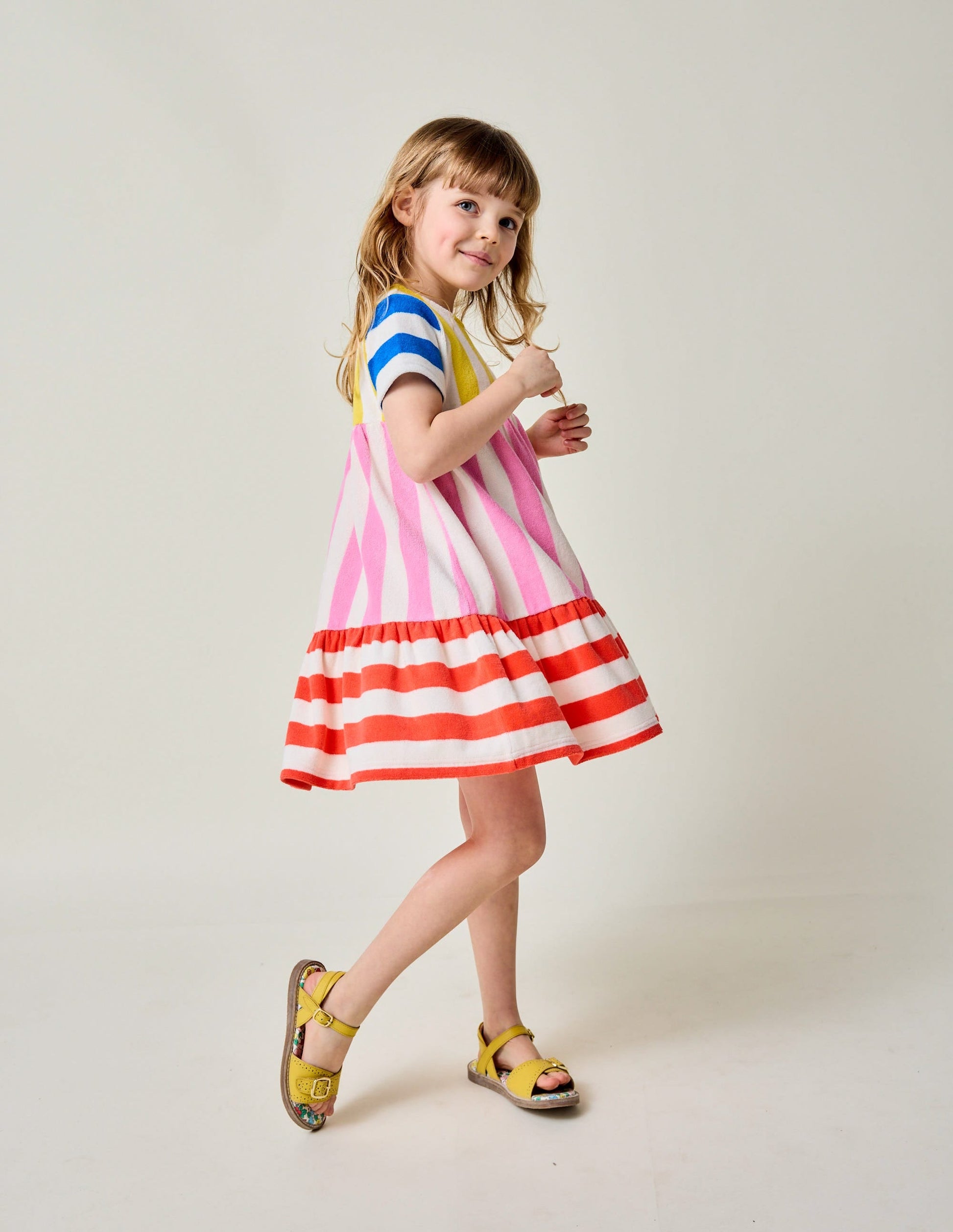 Tiered Towelling Dress-Hotchpotch Multi Stripe-1
