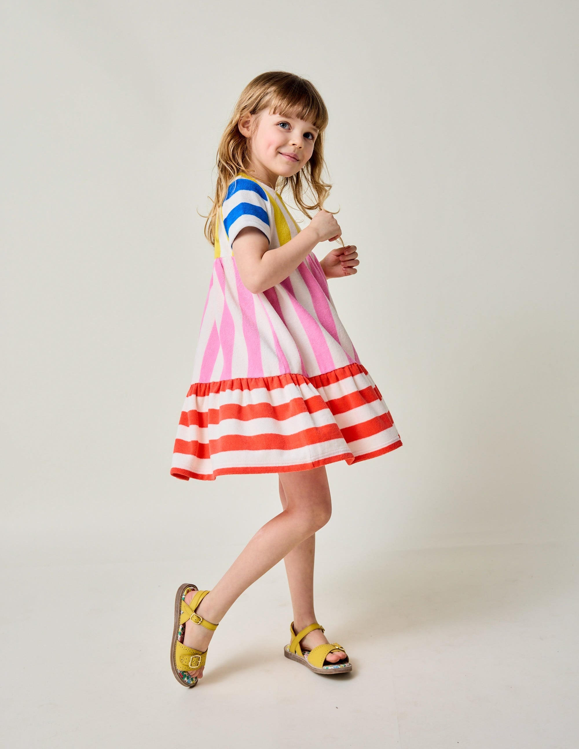 Tiered Towelling Dress-Hotchpotch Multi Stripe - Image 1