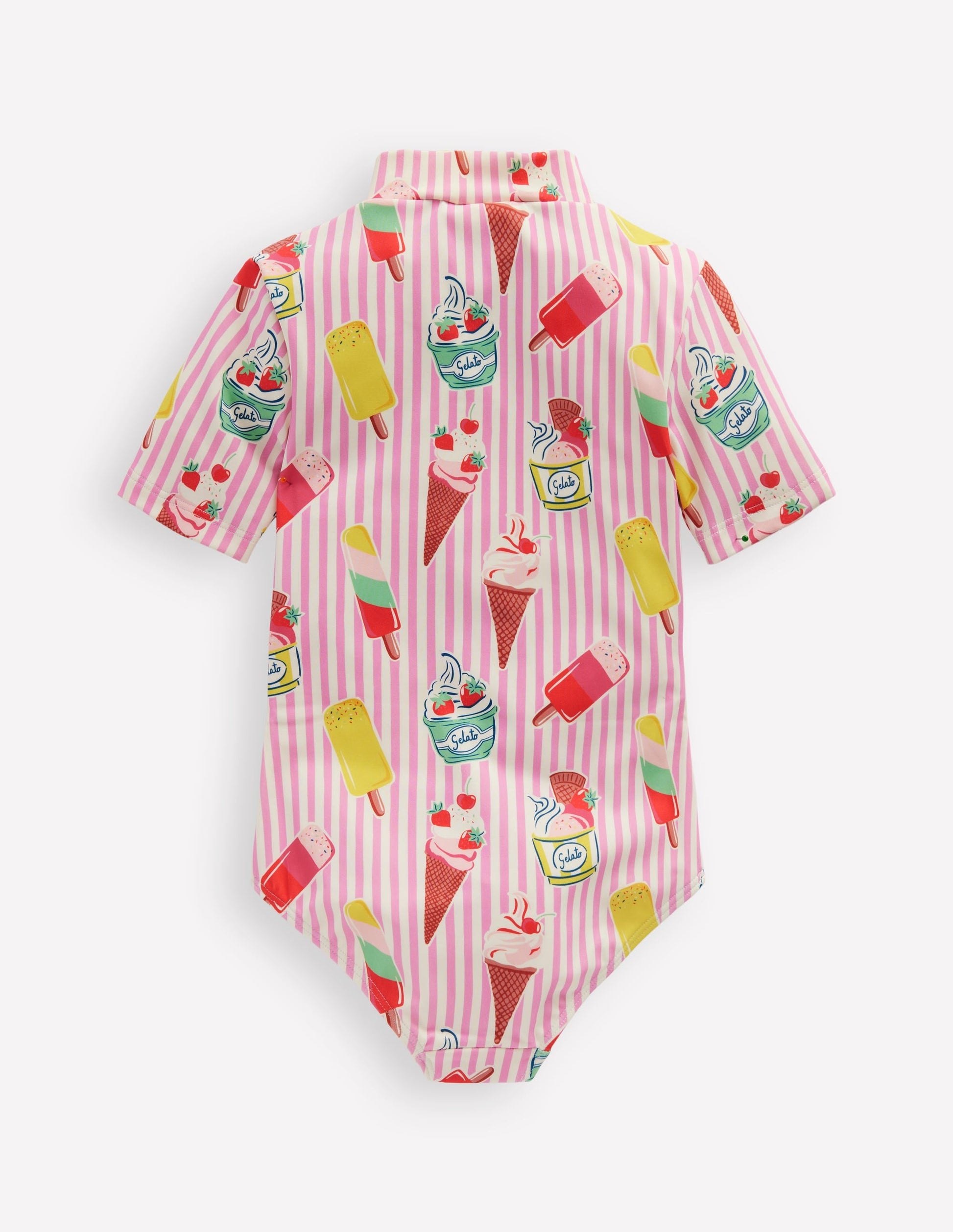 Short-sleeved Swimsuit-Vintage Pink Ice Cream Stripe-2