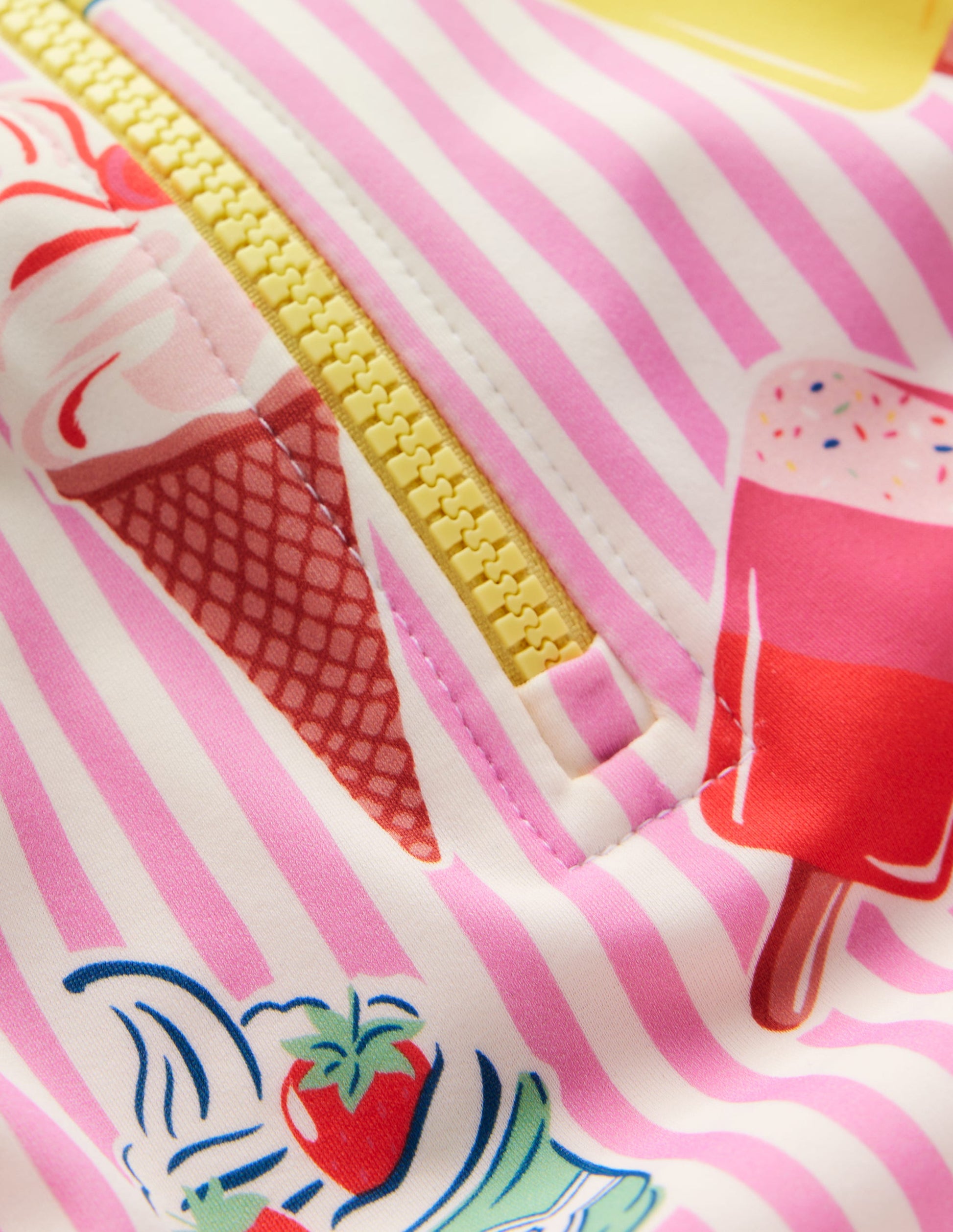Short-sleeved Swimsuit-Vintage Pink Ice Cream Stripe-3