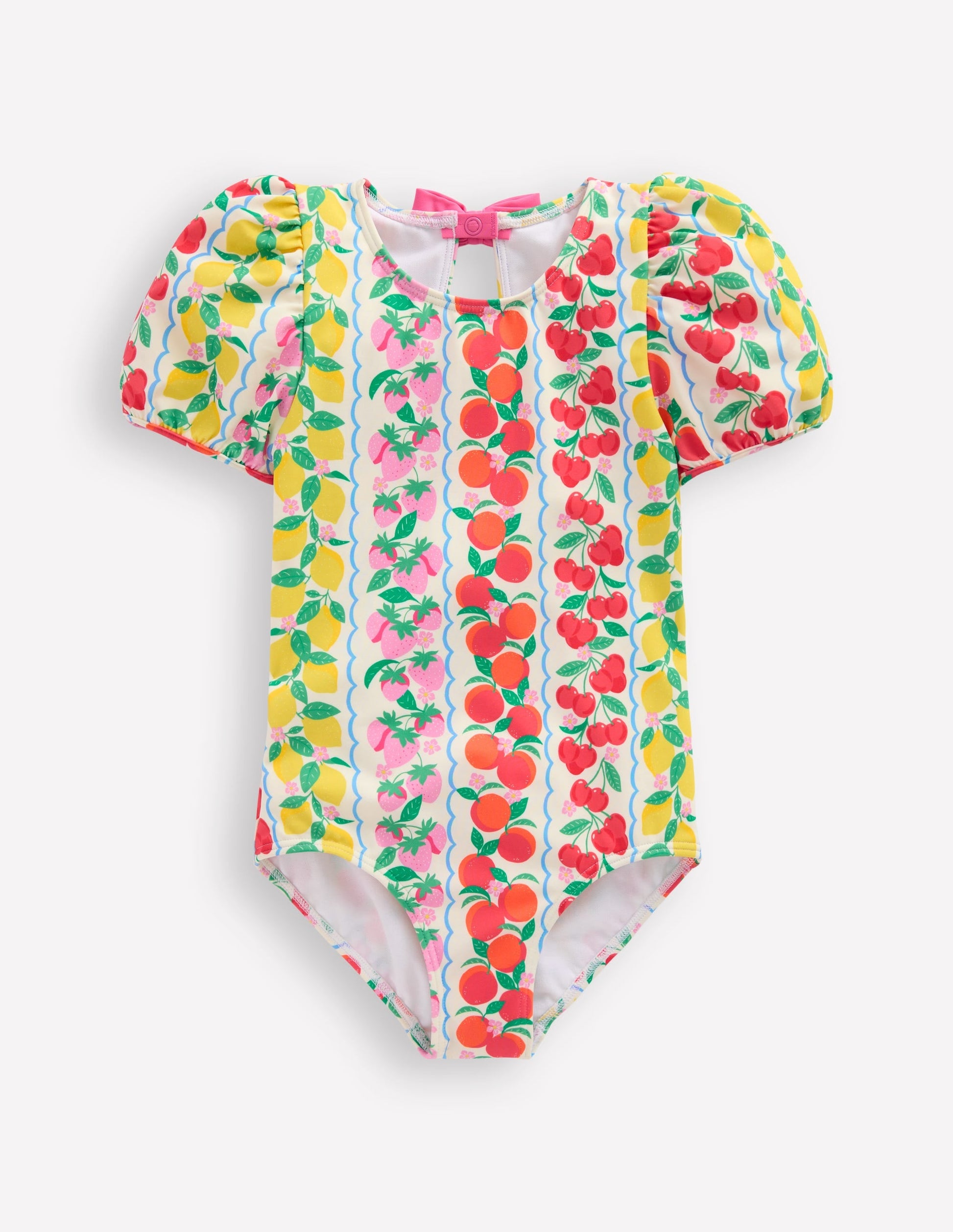 Sandy Puff Sleeve Swimsuit-Rainbow Fruit Stripe-1