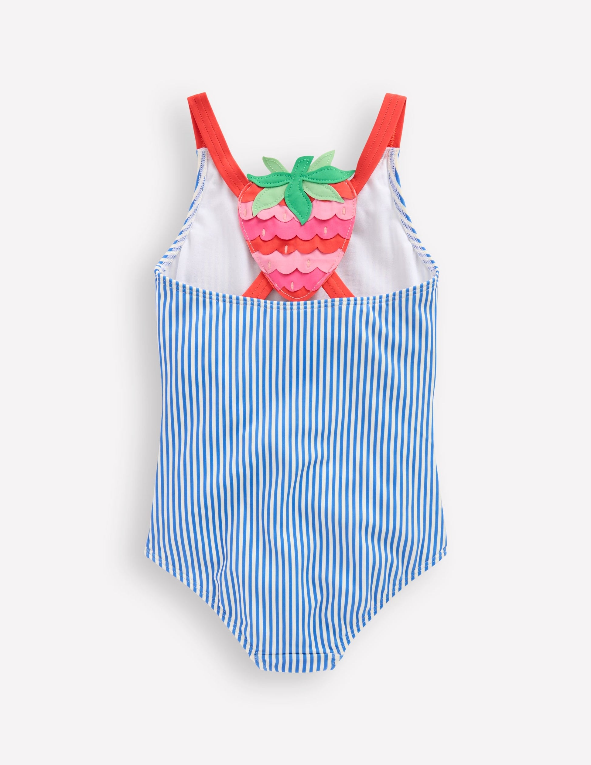 Applique Back Swimsuit-Blue Strawberry-3