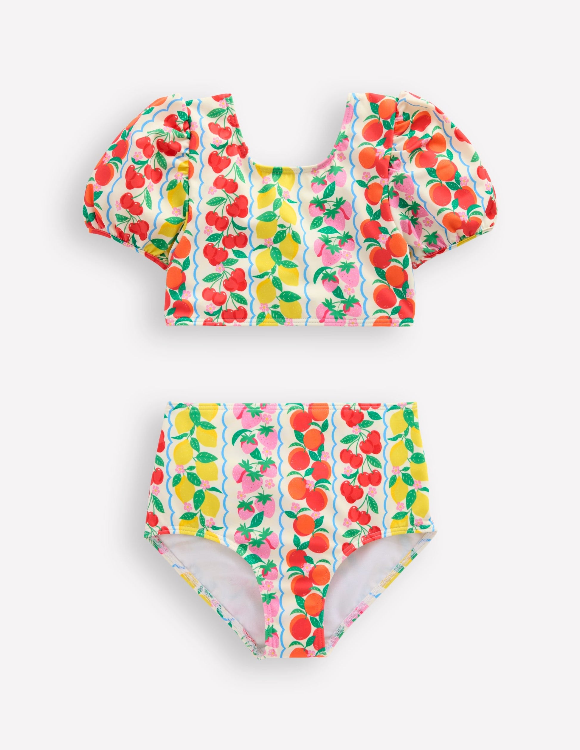 Sandy Puff Sleeve Bikini-Rainbow Fruit Stripe-2