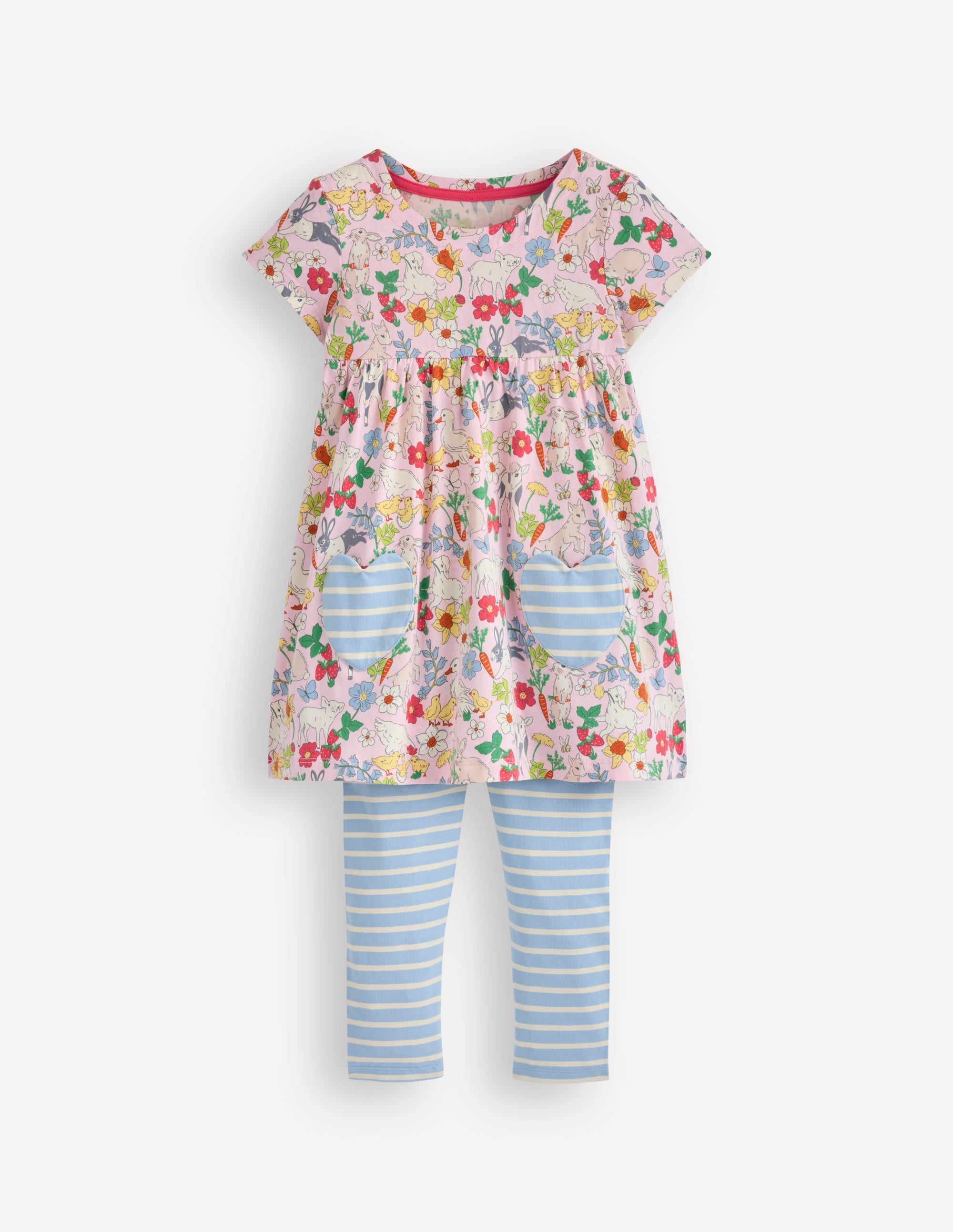 Short-sleeved print tunic set-French Pink Spring Meadow - Image 1