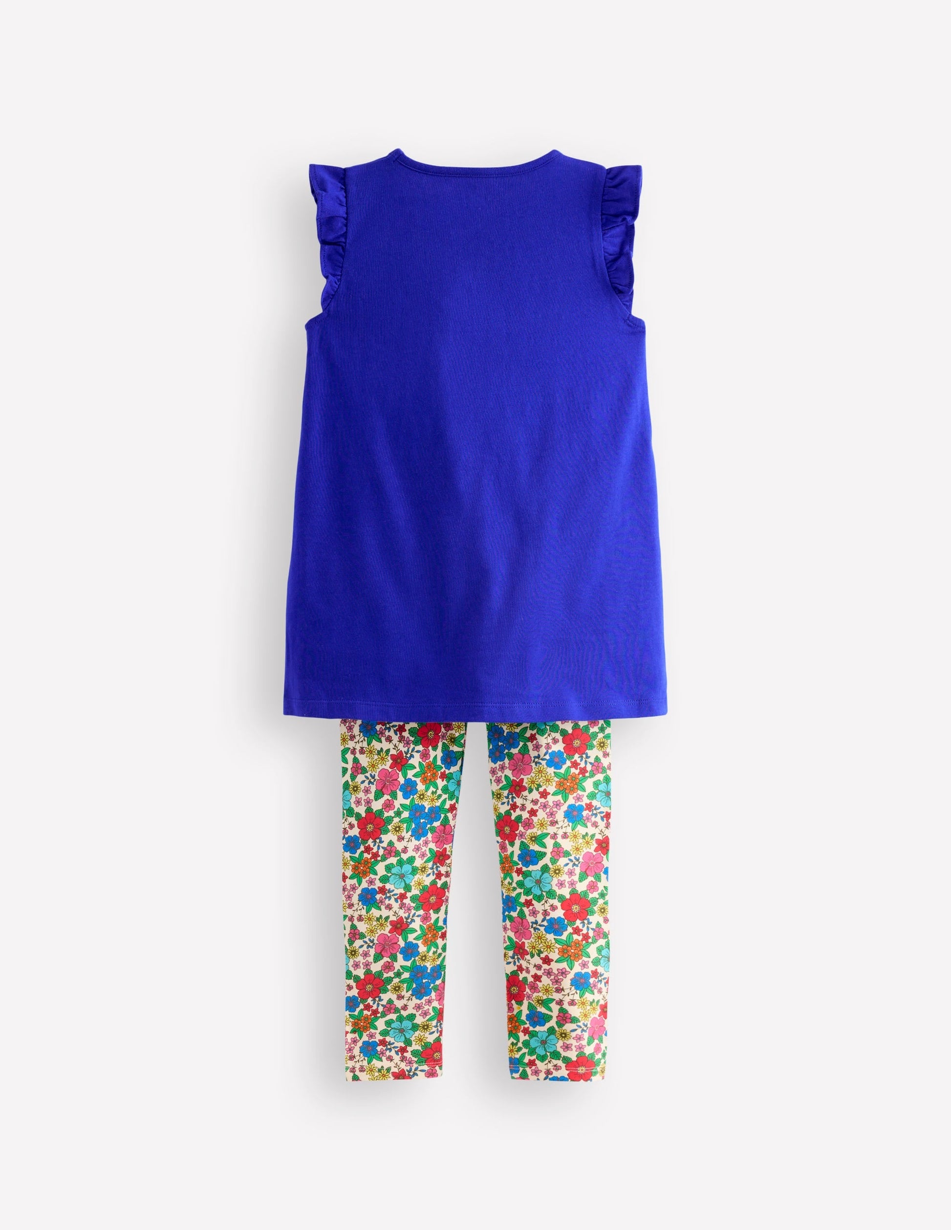 Frill Sleeve Tunic Set-Bright Blue Embroidery-2