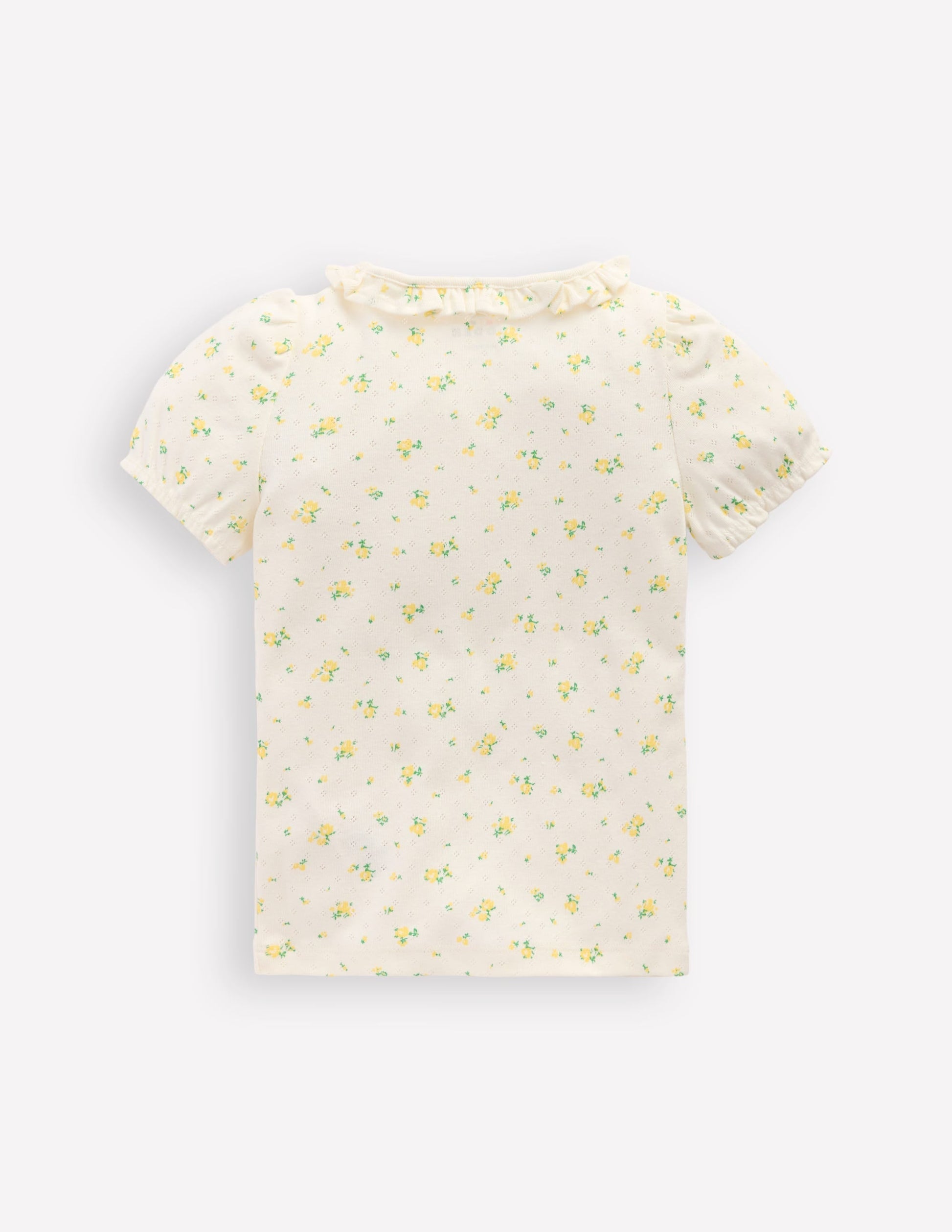 Short-sleeved Ruffle Pointelle-Rosebud Floral-2