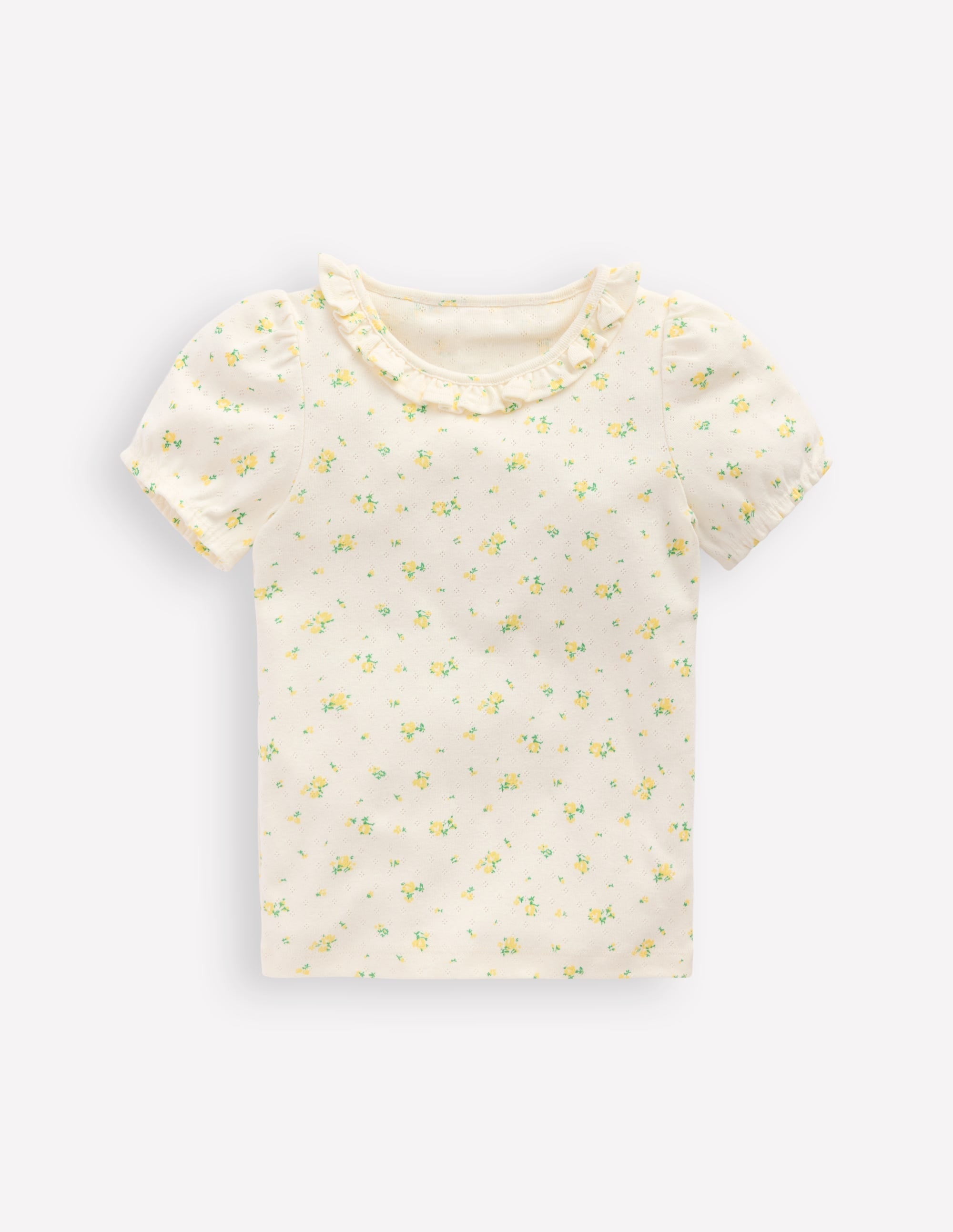 Short-sleeved Ruffle Pointelle-Rosebud Floral - Image 1