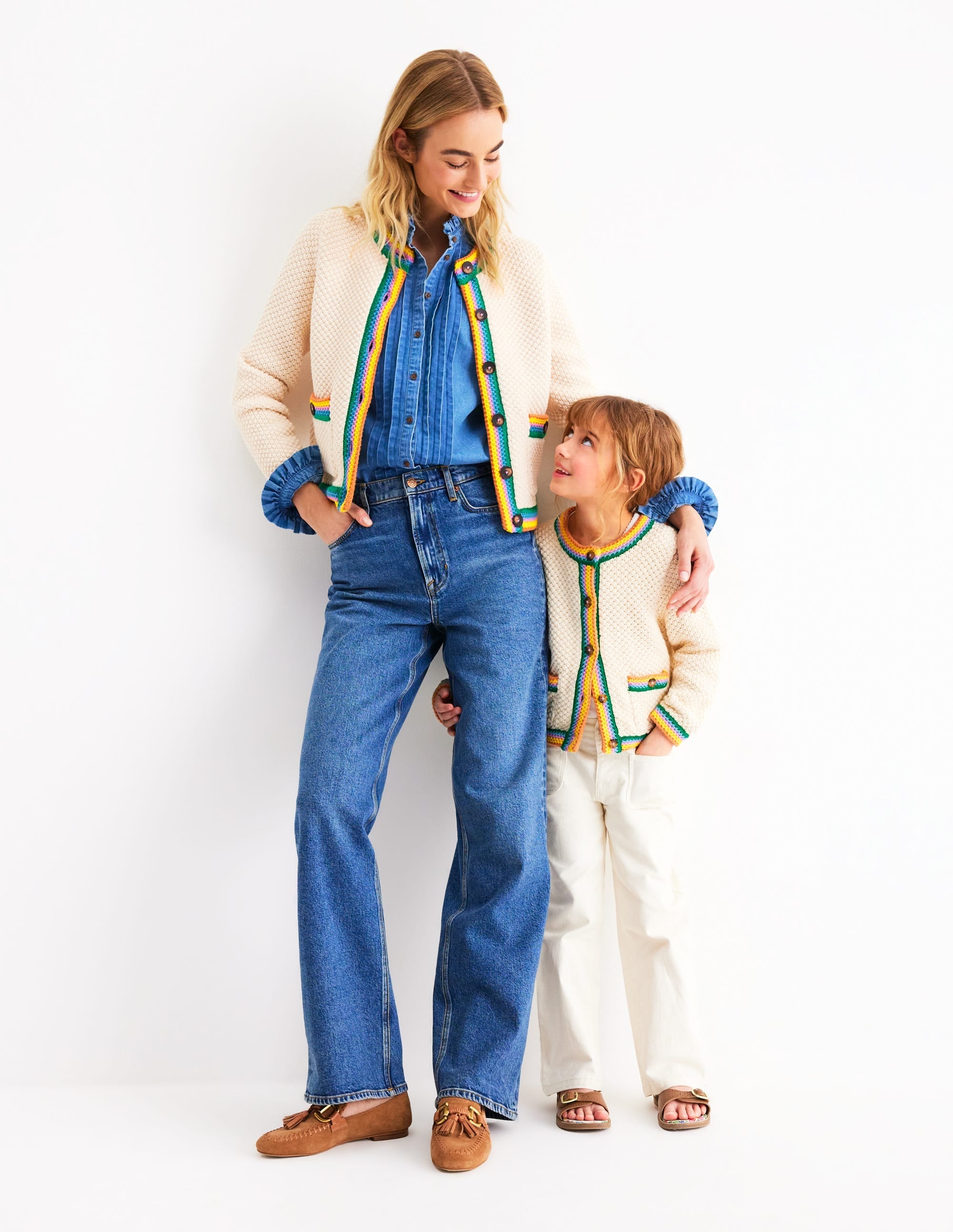 Libby Cotton Knitted Jacket-Ivory Rainbow - Image 5