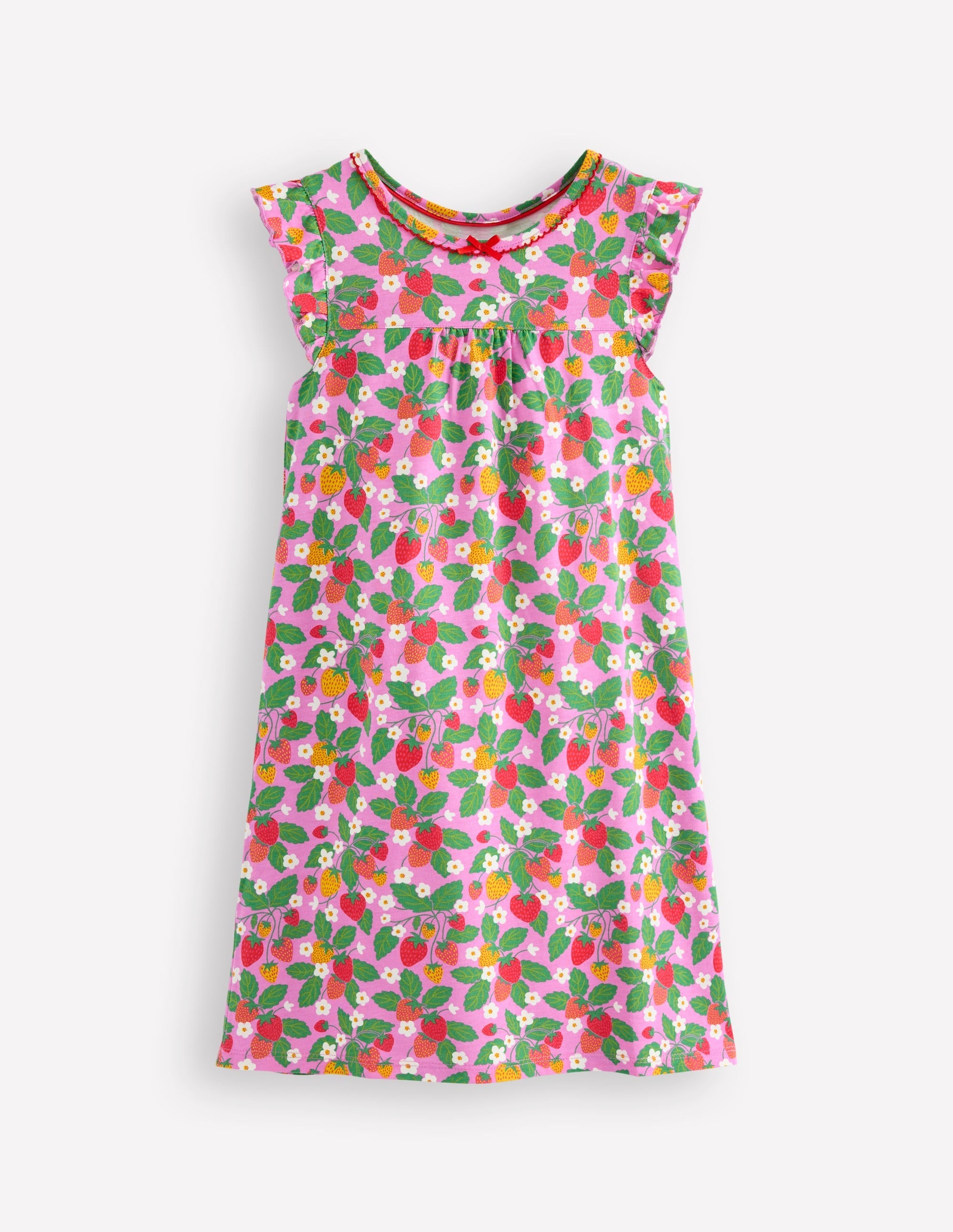 Short Sleeve Nightie-Cosmos Pink Strawberry Patch - Image 1