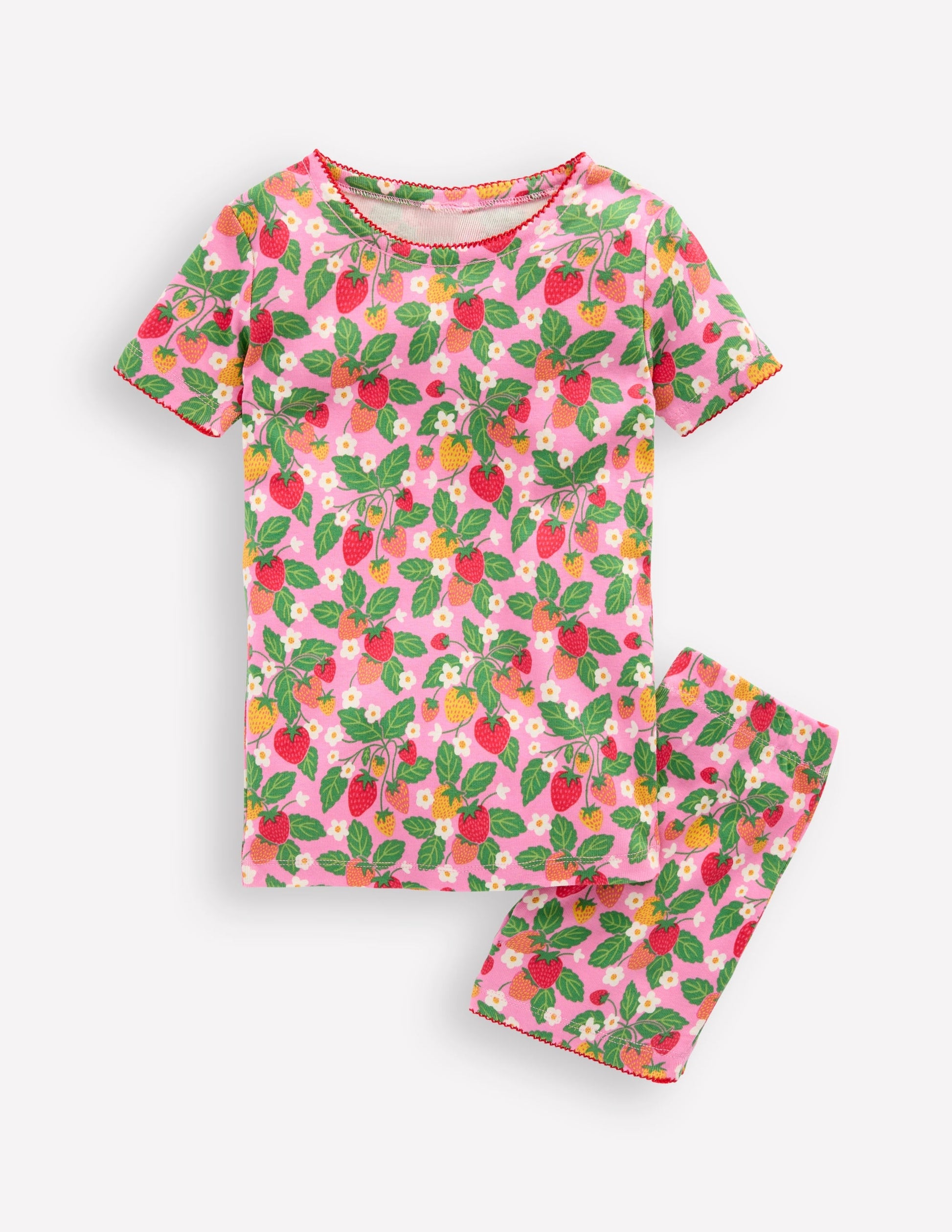 Snug Short John Pyjamas-Cosmos Pink Strawberry Patch-1