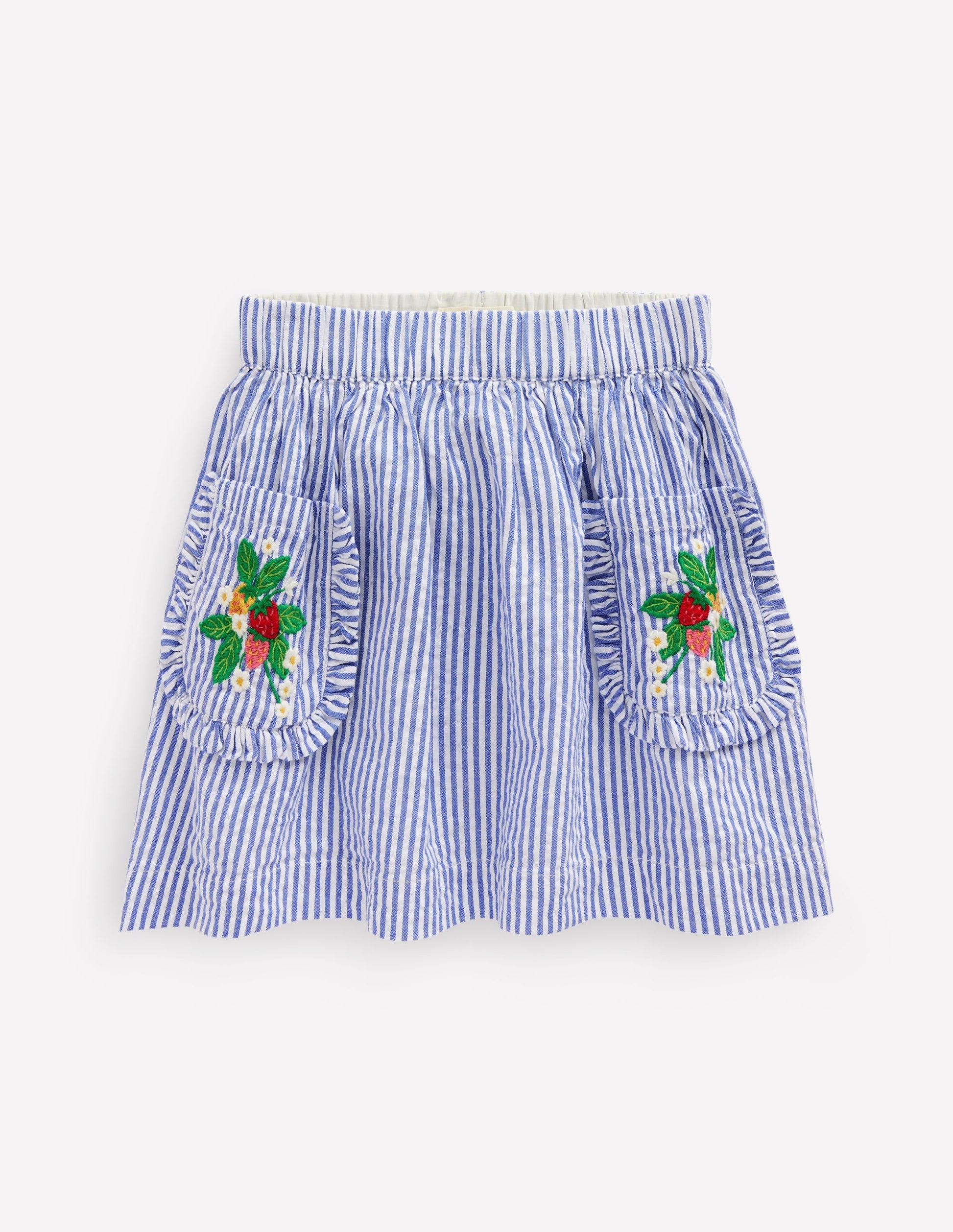 Applique Pocket Skirt-Blue Ticking Floral Stripe-2