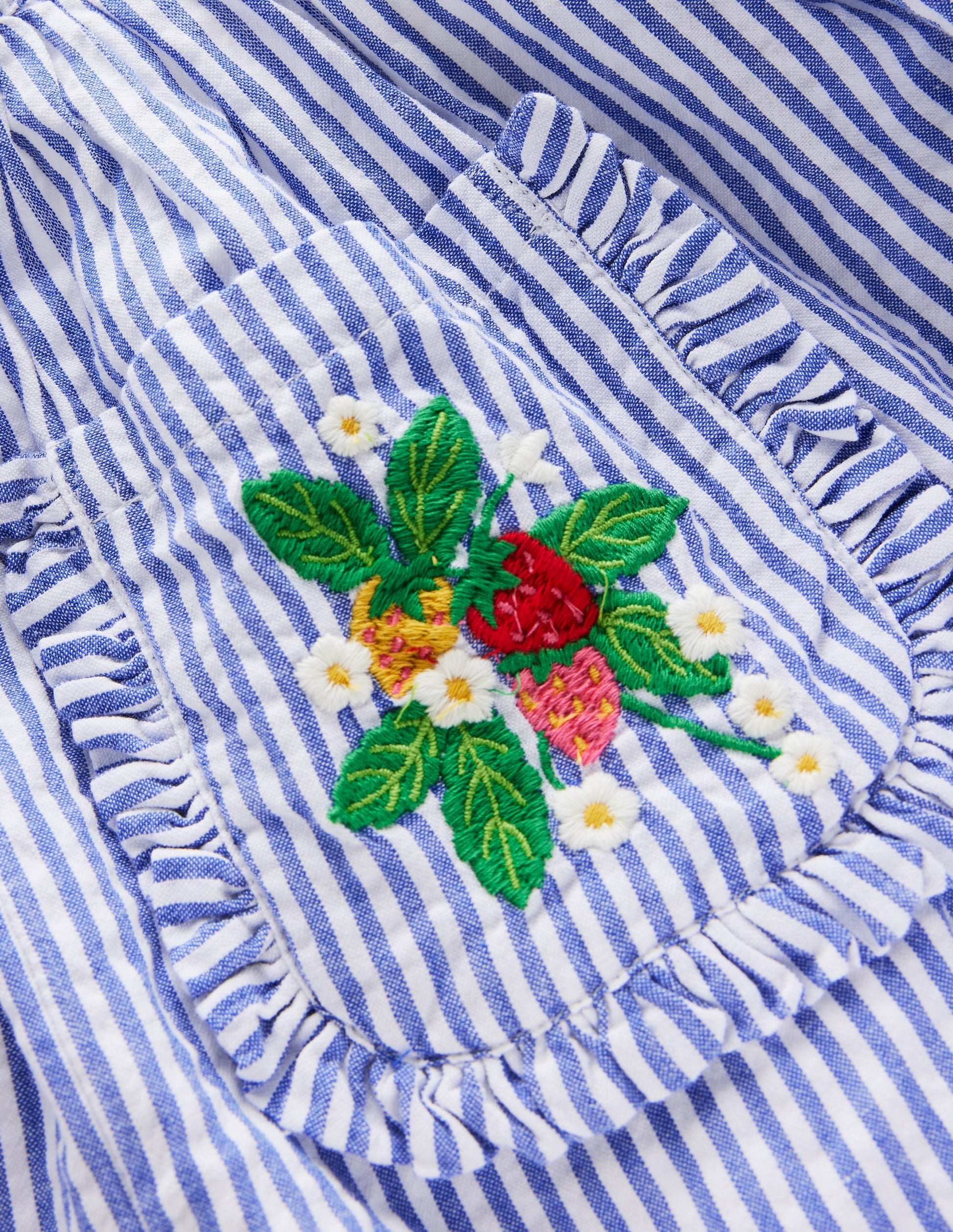 Applique Pocket Skirt-Blue Ticking Floral Stripe-4