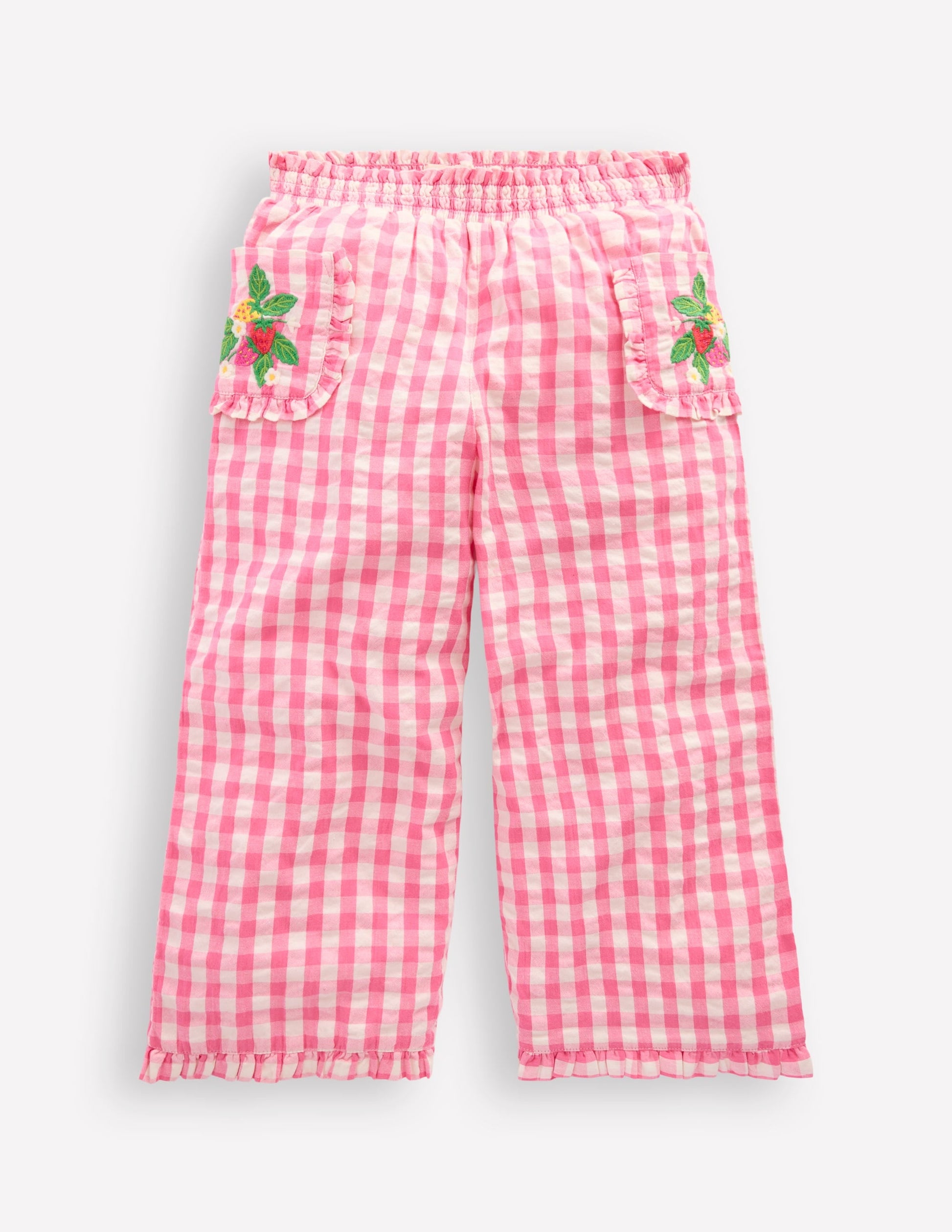 Nostalgic Frill Trousers-Pink Gingham Embroidered-1
