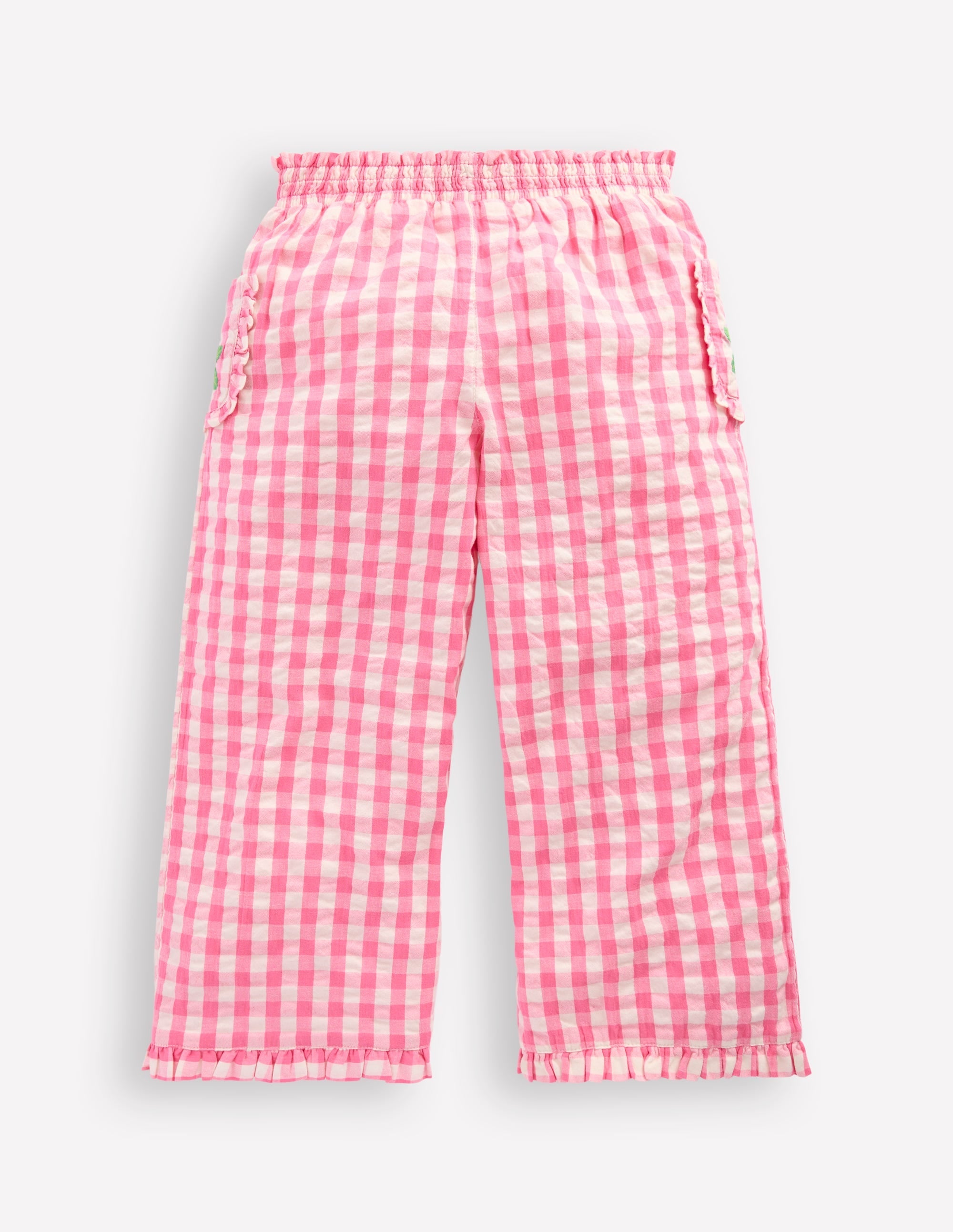 Nostalgic Frill Trousers-Pink Gingham Embroidered - Image 2