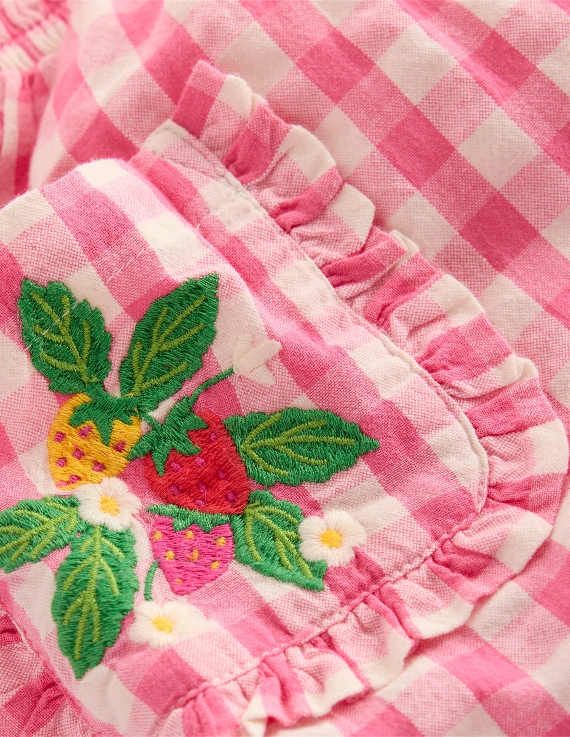 Nostalgic Frill Trousers-Pink Gingham Embroidered-3