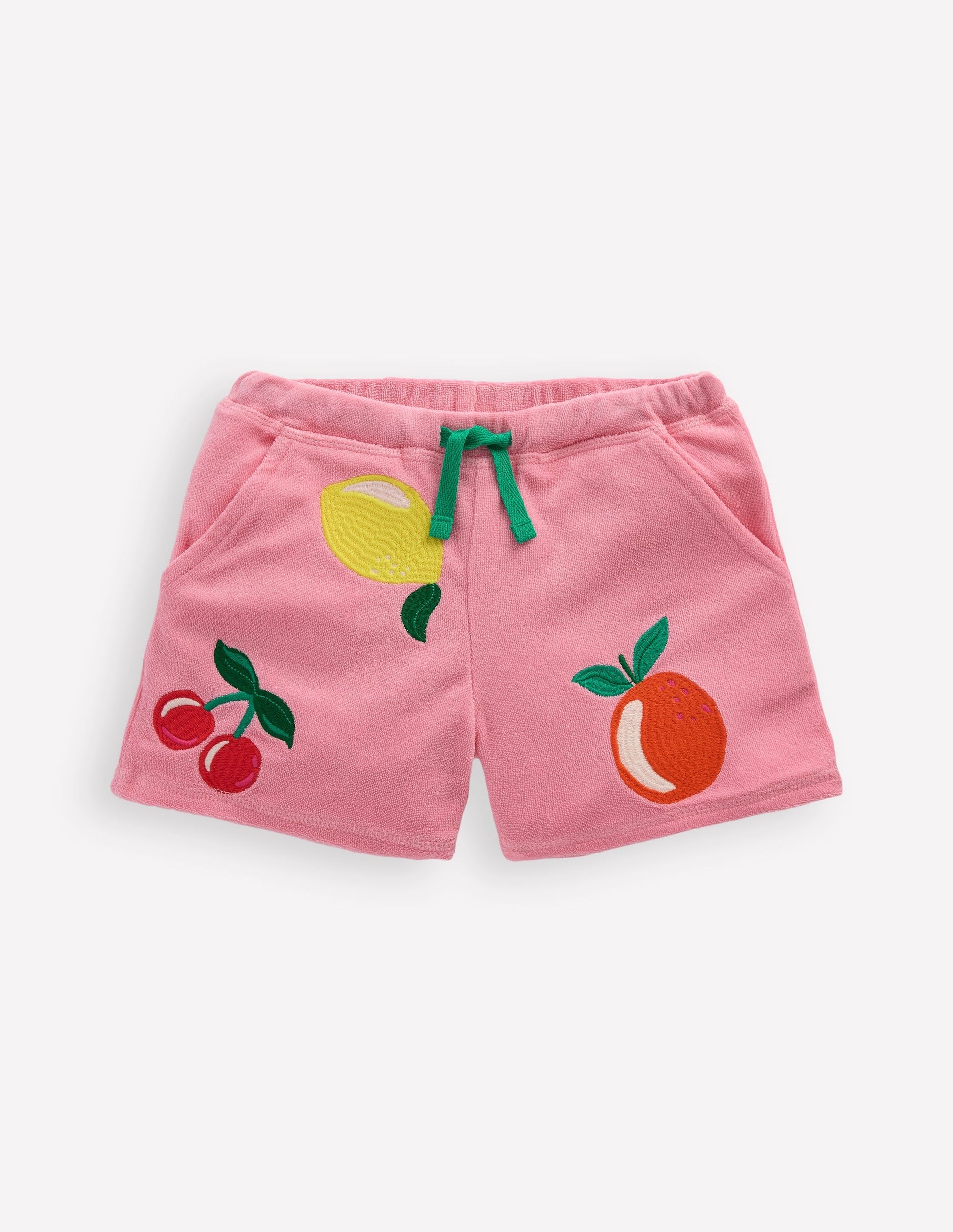 Printed Towelling Short-Chalk Pink Applique Fruit-1