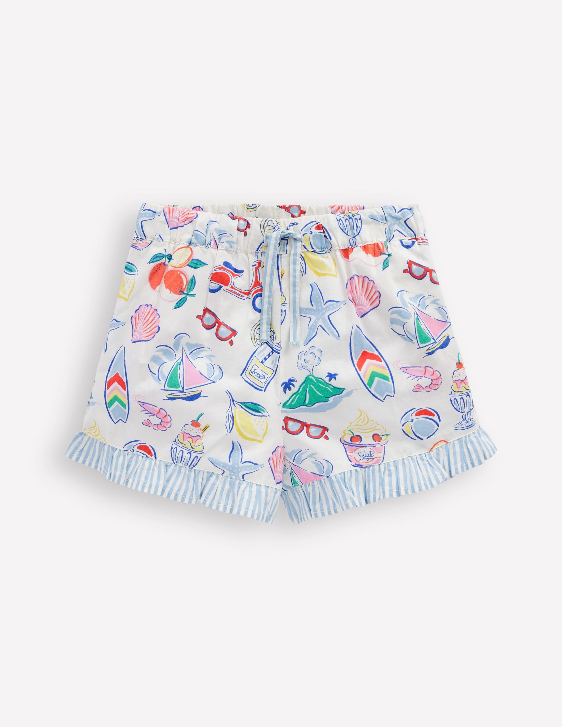 Juniper Woven Frill Shorts-Ivory Holiday Print-2