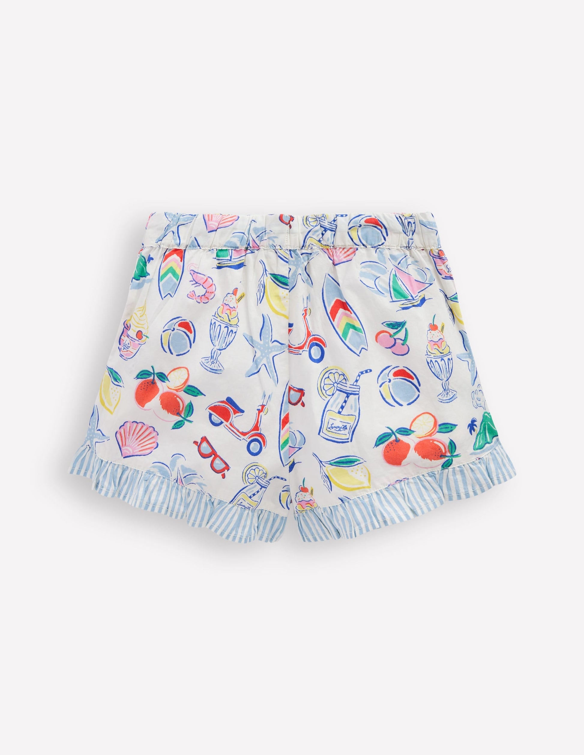 Juniper Woven Frill Shorts-Ivory Holiday Print-3