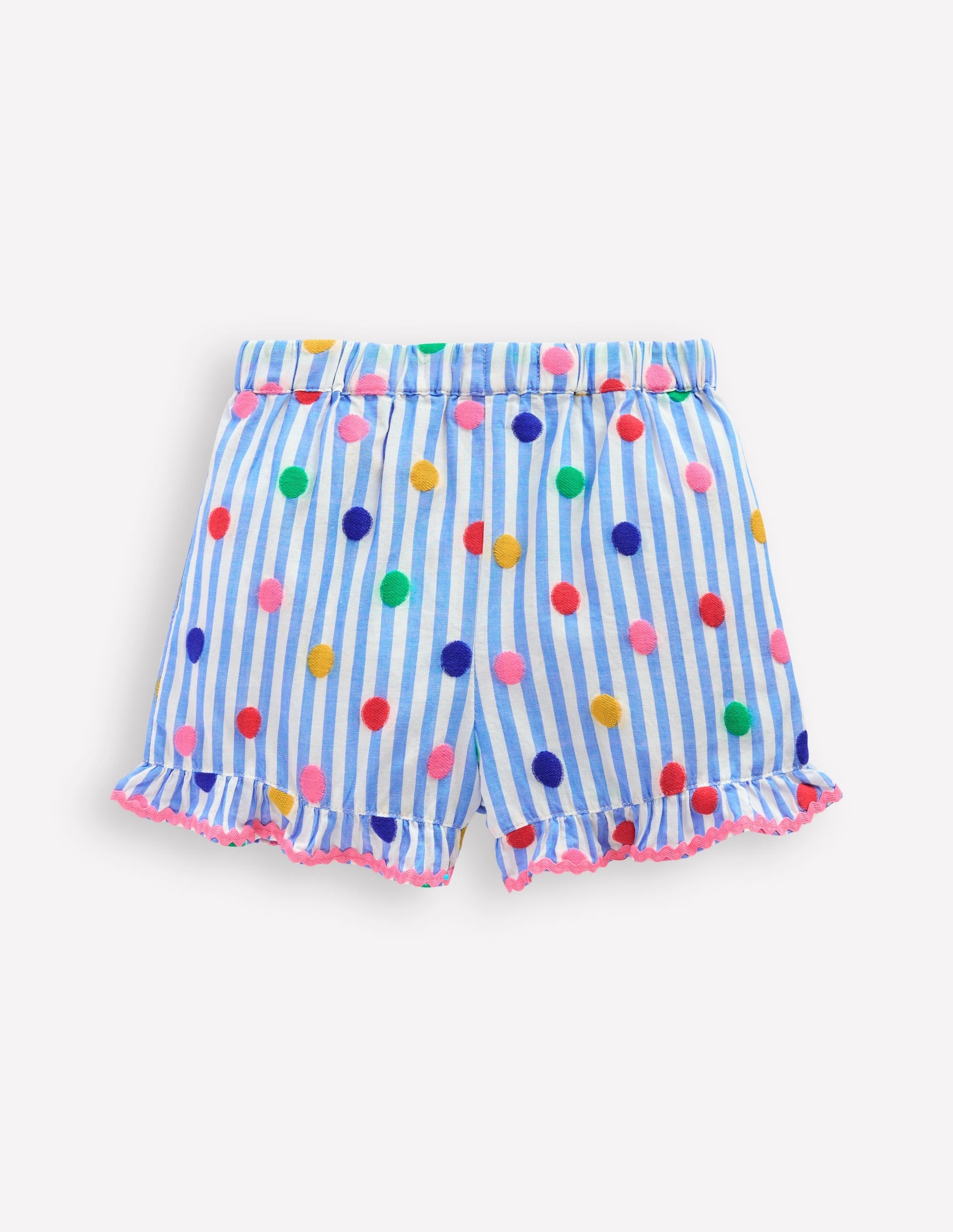 Juniper Woven Frill Shorts-Peacock Plume Blue Spot-2